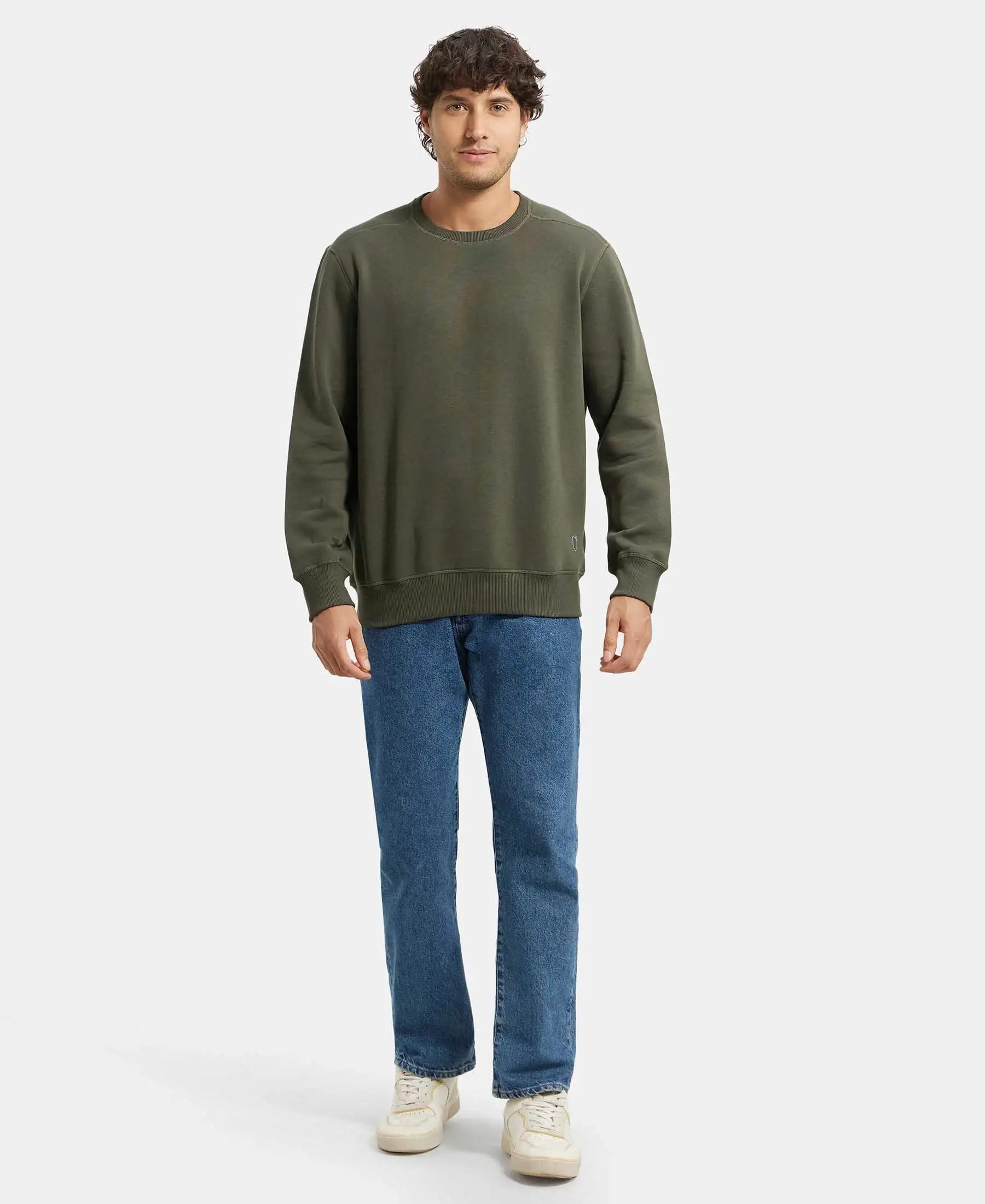 Super Combed Cotton Rich Fleece Sweatshirt with StayWarm Technology - Deep Olive - Image 4