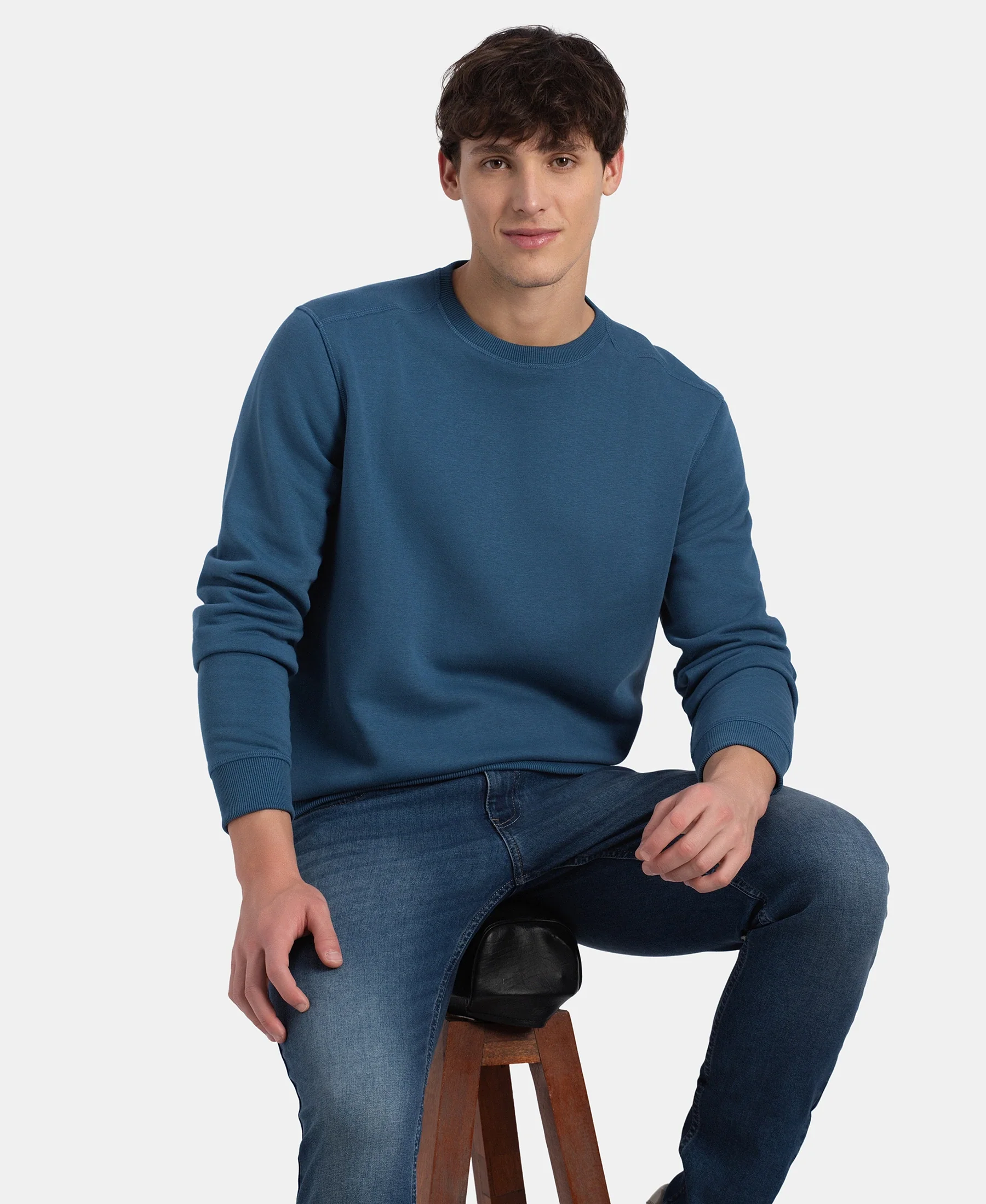 Super Combed Cotton Rich Fleece Sweatshirt with StayWarm Technology - Ensign Blue - Image 5