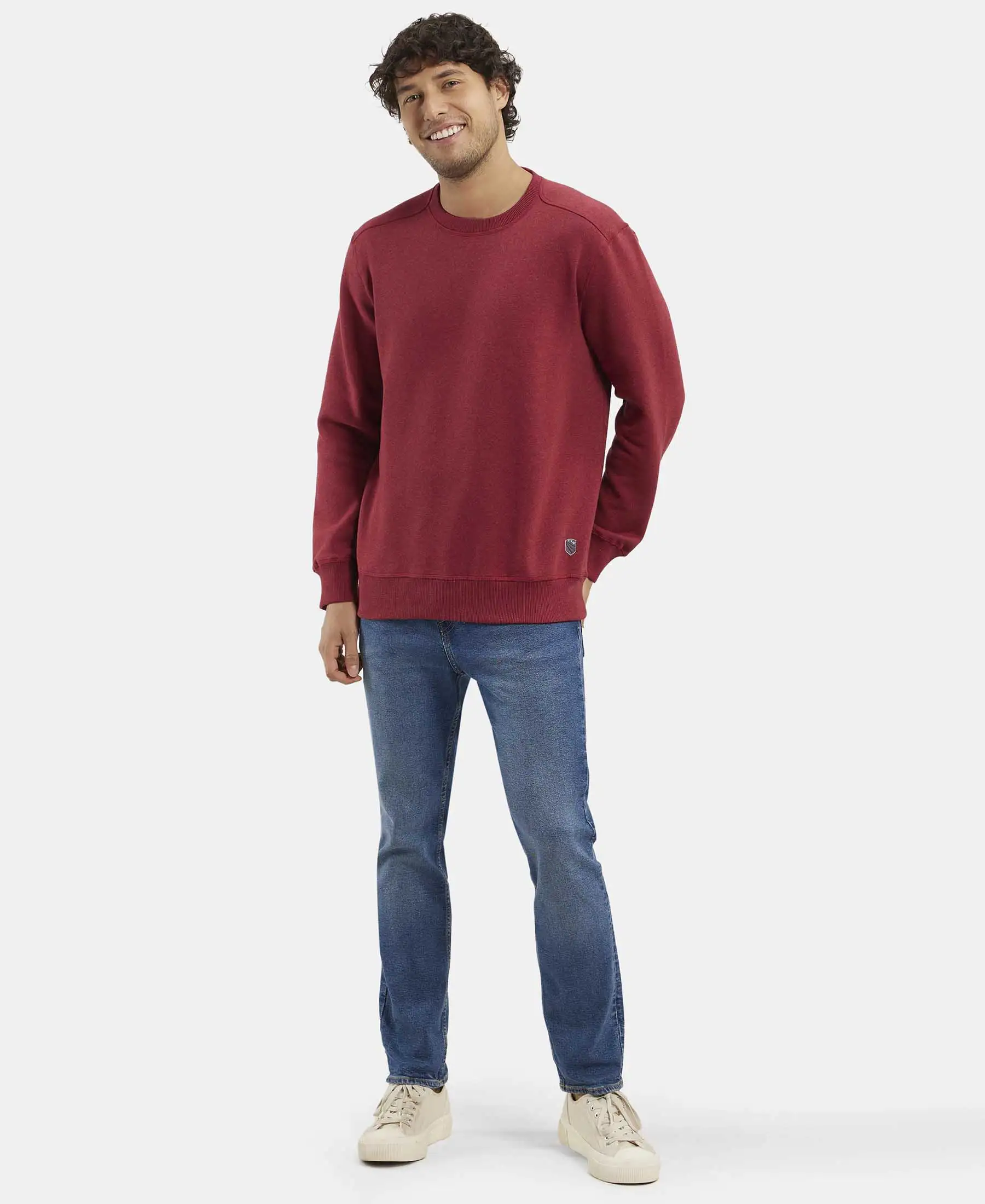 Super Combed Cotton Rich Fleece Sweatshirt with StayWarm Technology - Red Melange - Image 6