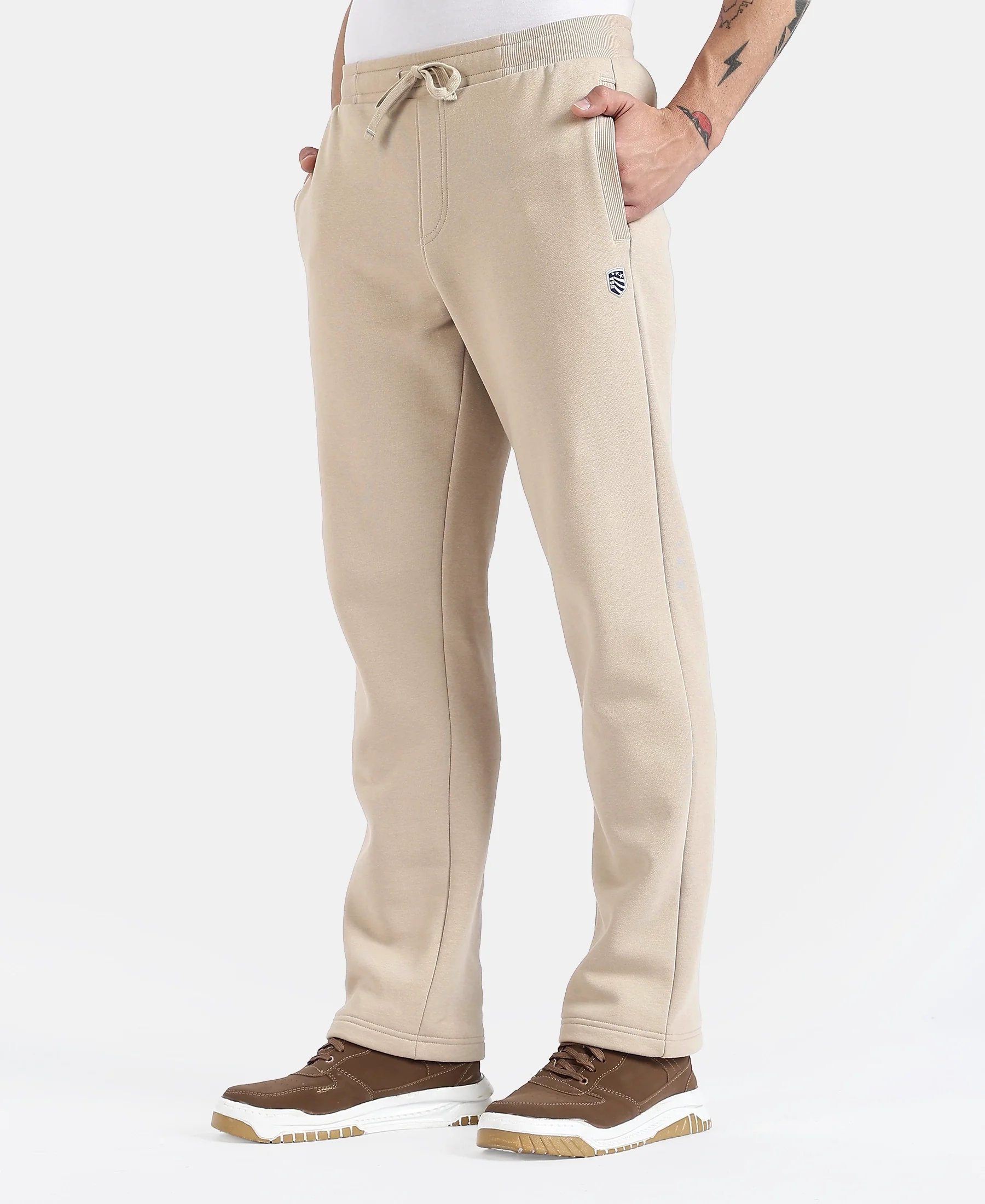 Super Combed Cotton Rich Straight Fit Fleece Trackpants with StayWarm Technology - Pure Cashmere - Image 2