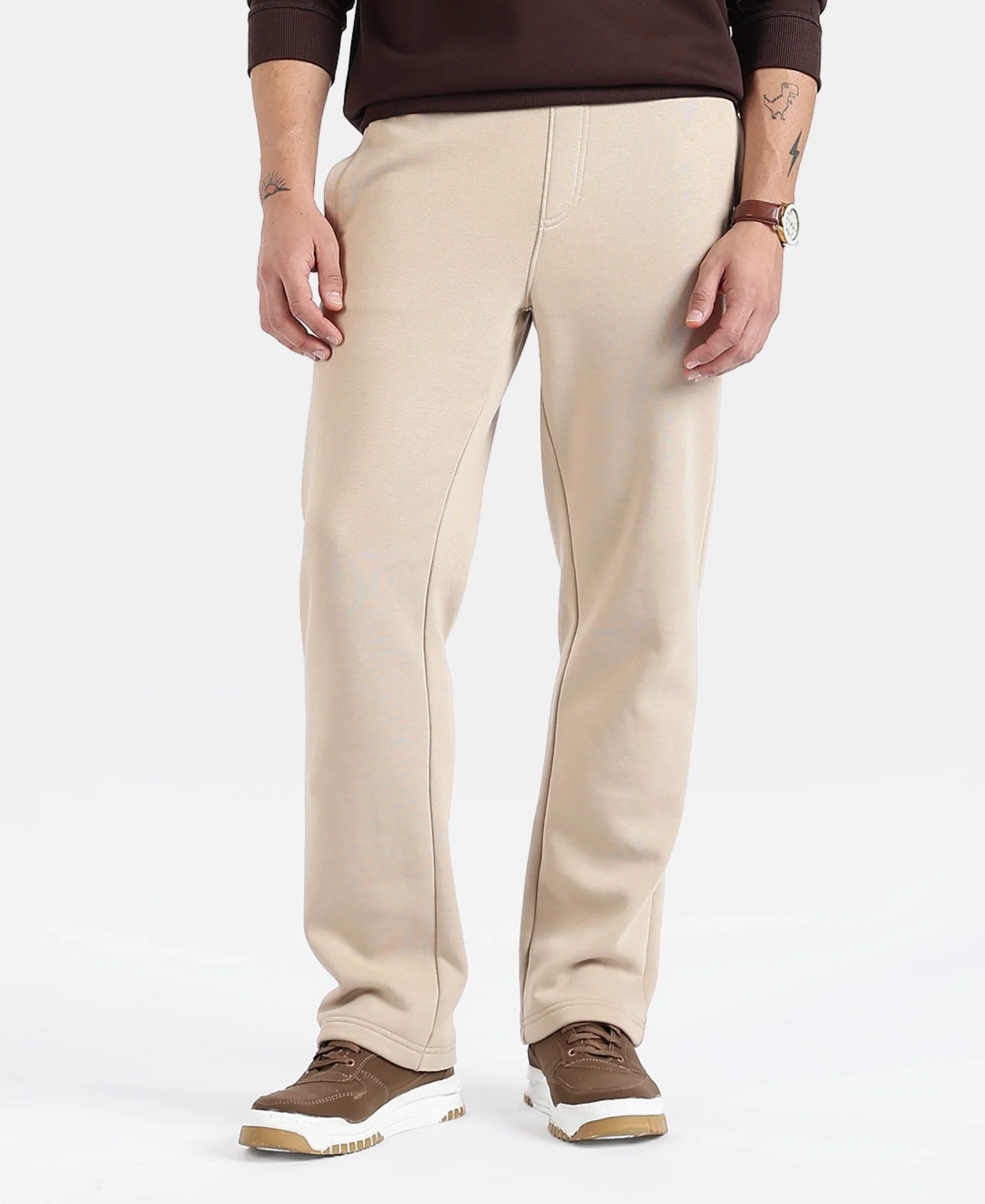 Super Combed Cotton Rich Straight Fit Fleece Trackpants with StayWarm Technology - Pure Cashmere - Image 5