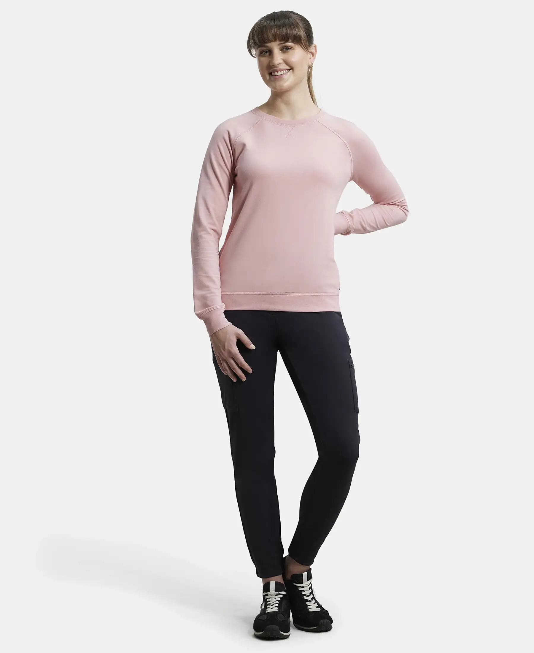 Super Combed Cotton Rich French Terry Fabric Solid Sweatshirt with Raglan Sleeve Styling - Blush - Image 4