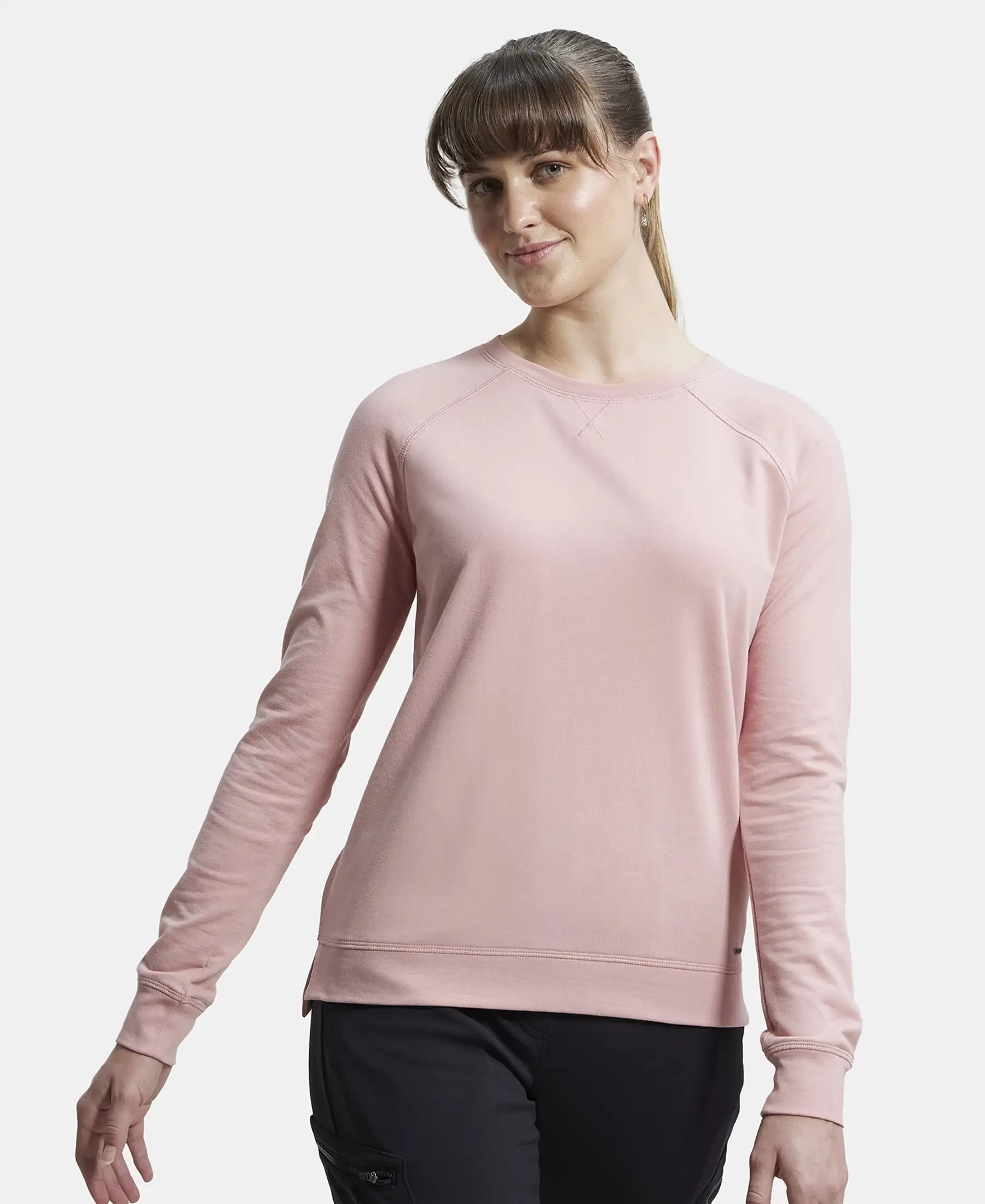 Super Combed Cotton Rich French Terry Fabric Solid Sweatshirt with Raglan Sleeve Styling - Blush - Image 5