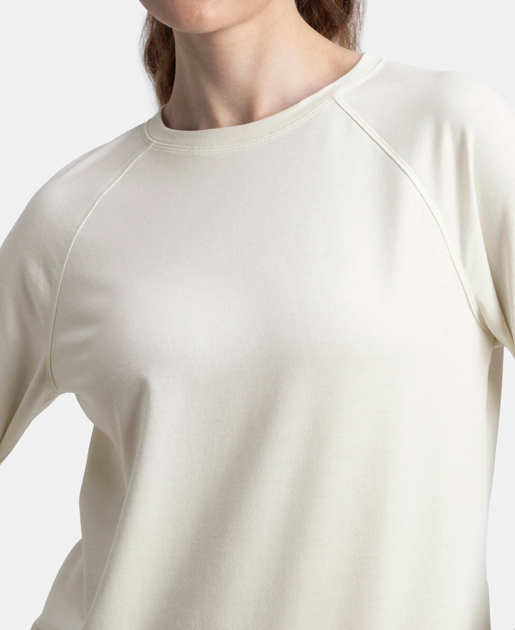 Super Combed Cotton Rich French Terry Fabric Solid Sweatshirt with Raglan Sleeve Styling - Cannoli Cream - Image 7