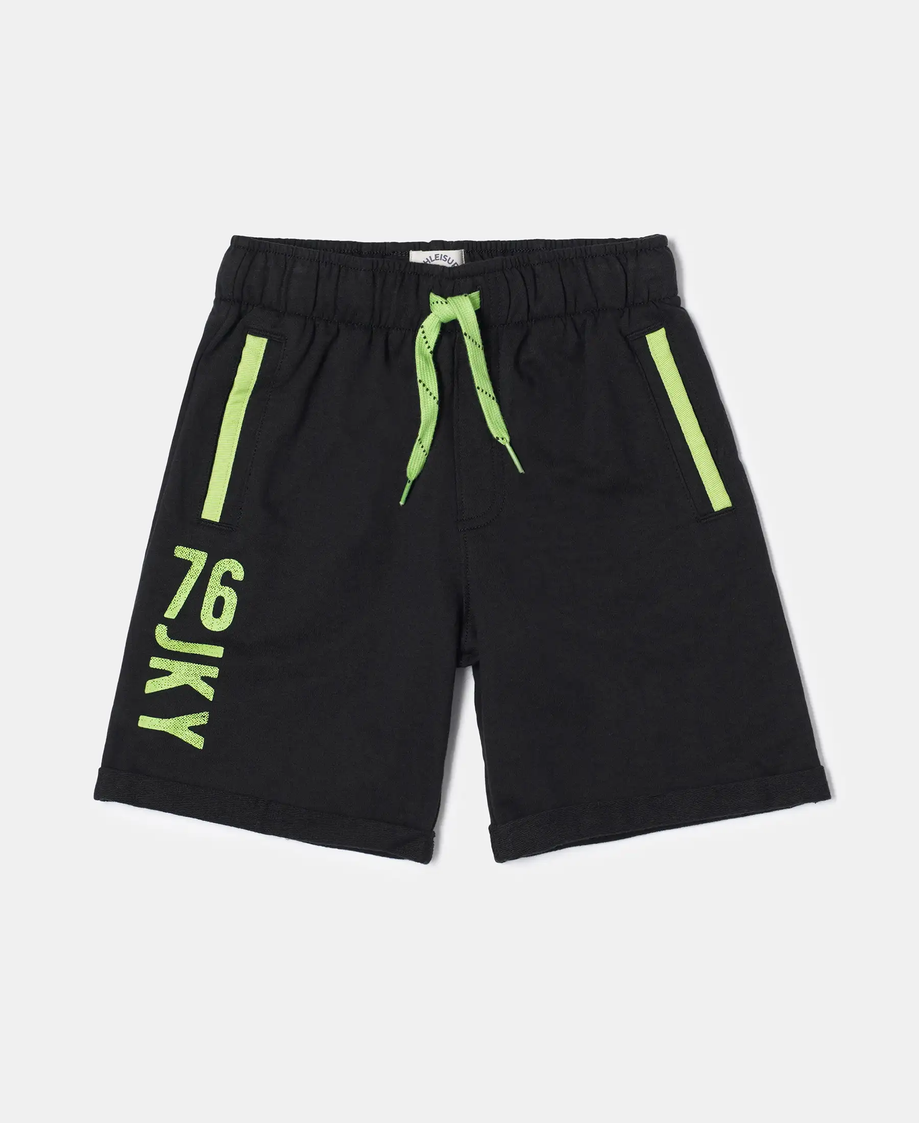 Boy's Super Combed Cotton Rich French Terry Graphic Printed Shorts with Turn Up Hem Styling - Black