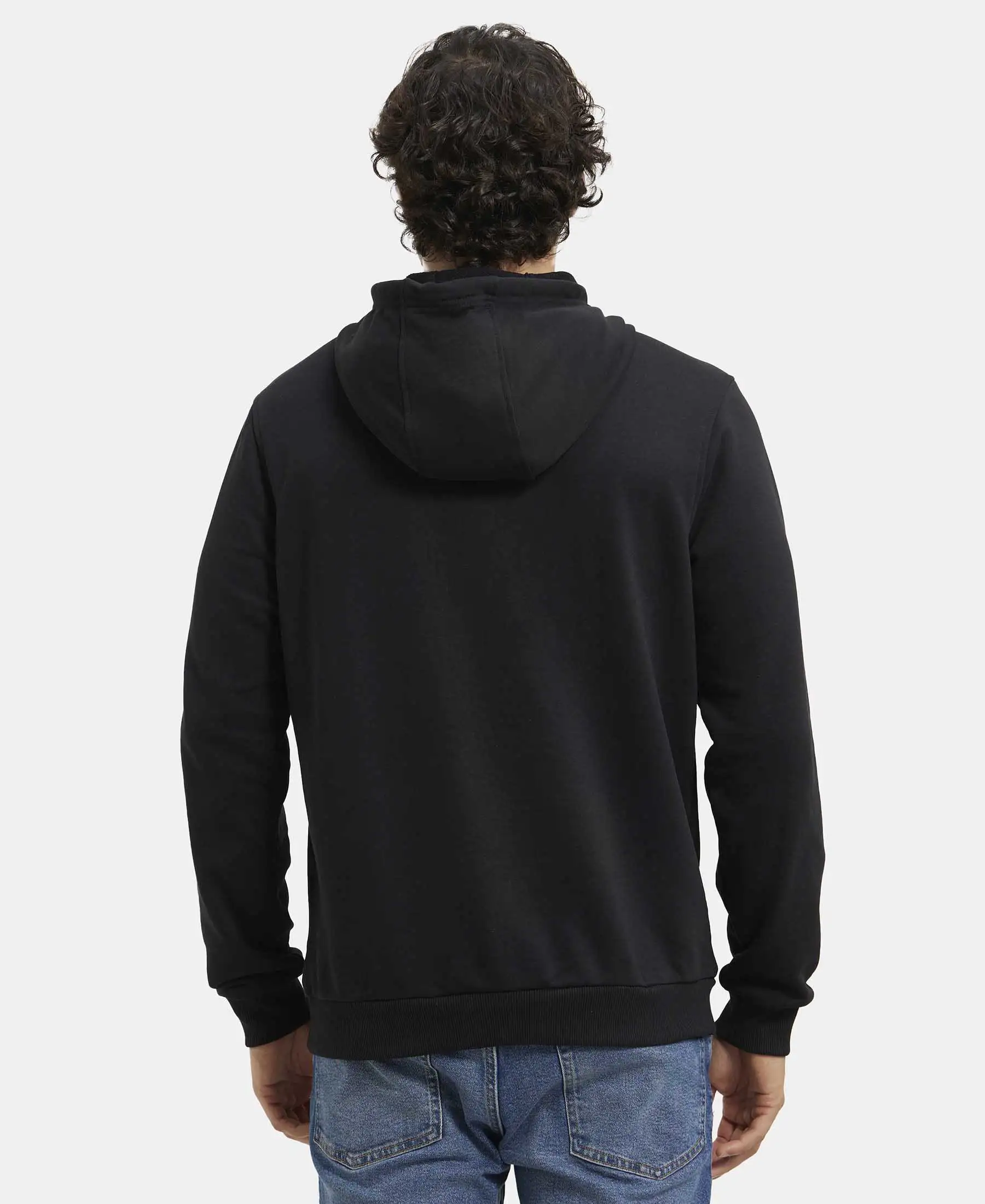 Super Combed Cotton Rich French Terry Hoodie Sweatshirt with Ribbed Cuffs - Black - Image 3
