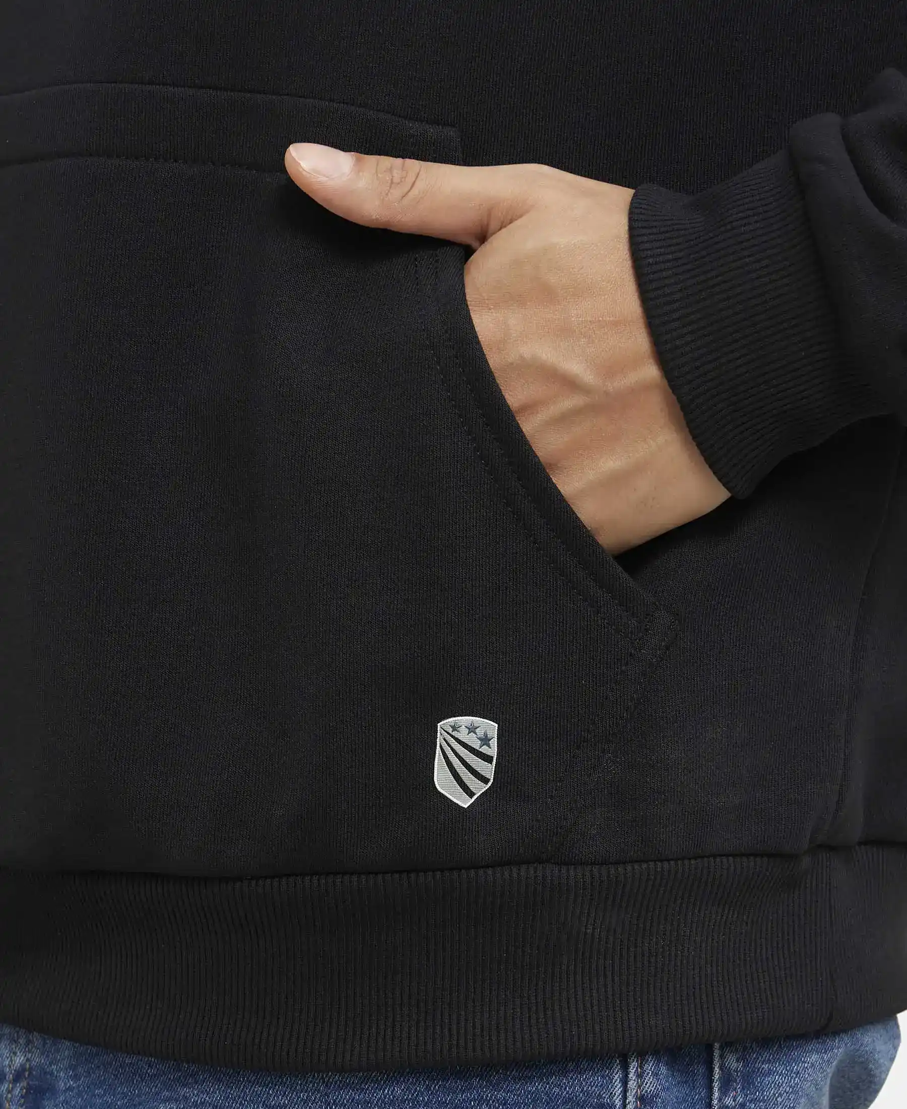 Super Combed Cotton Rich French Terry Hoodie Sweatshirt with Ribbed Cuffs - Black - Image 7