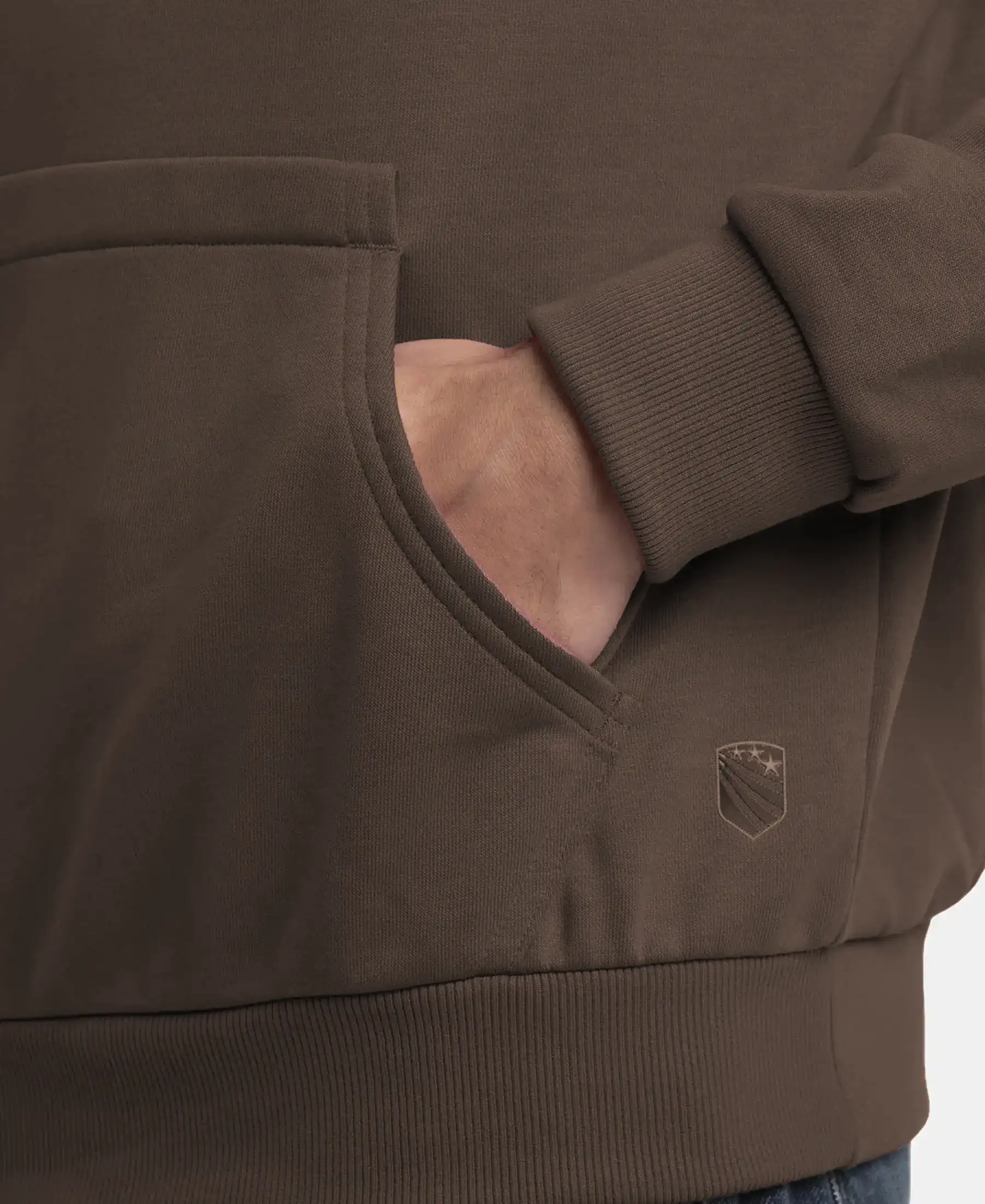 Super Combed Cotton Rich French Terry Hoodie Sweatshirt with Ribbed Cuffs - Dark Khaki - Image 7