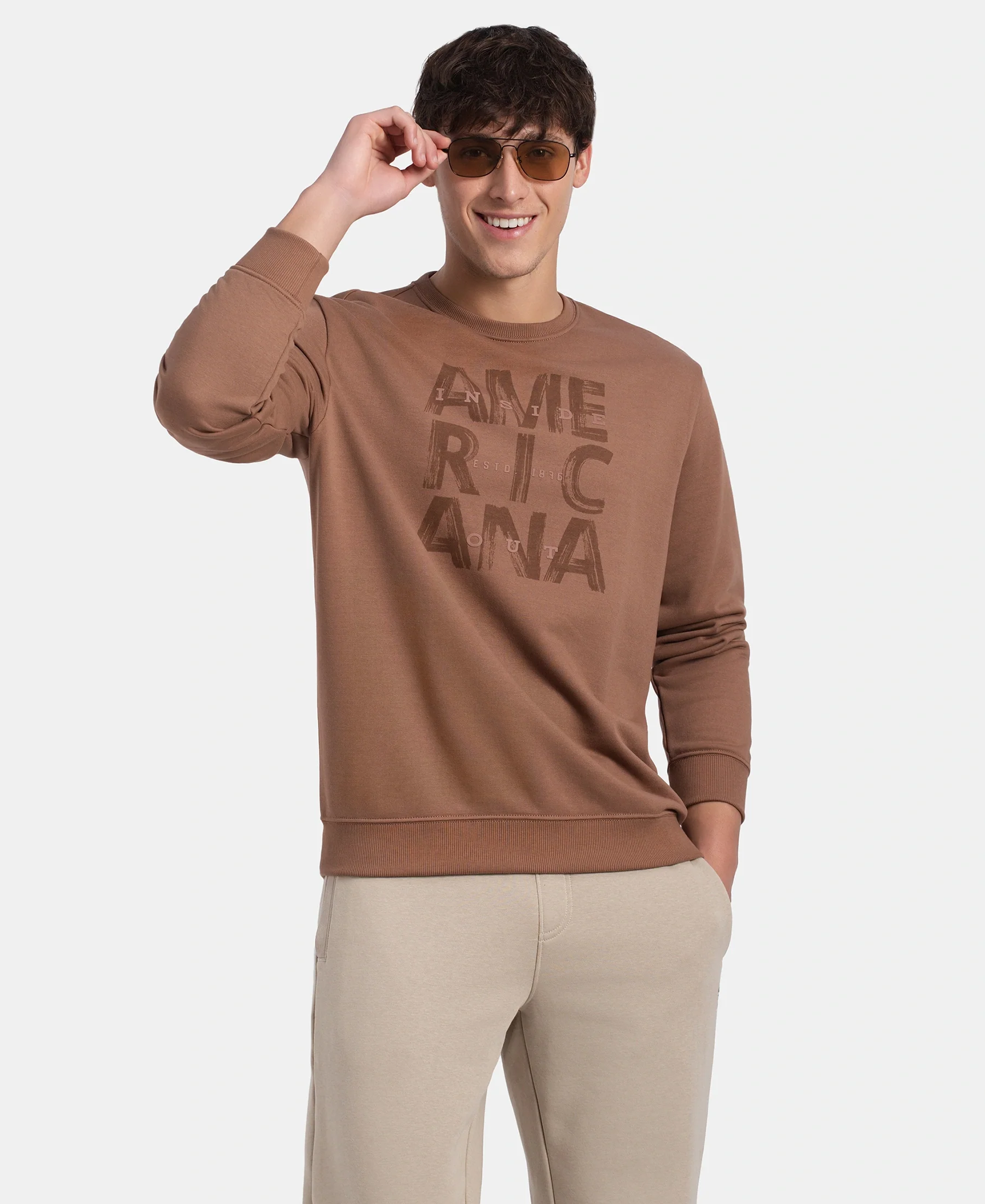 Super Combed Cotton Rich French Terry Printed Sweatshirt with Ribbed Cuffs - Acorn - Image 5