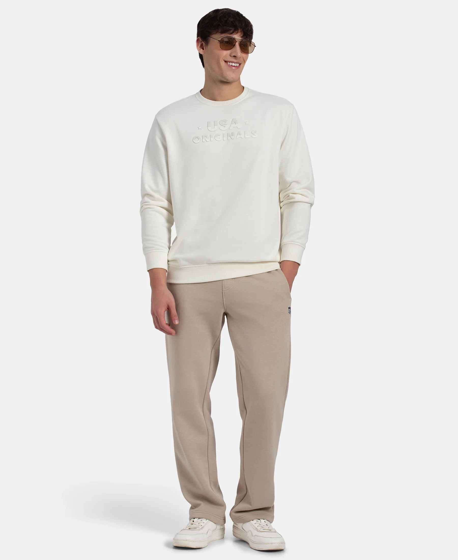 Super Combed Cotton Rich French Terry Printed Sweatshirt with Ribbed Cuffs - Cannaoli Cream - Image 4