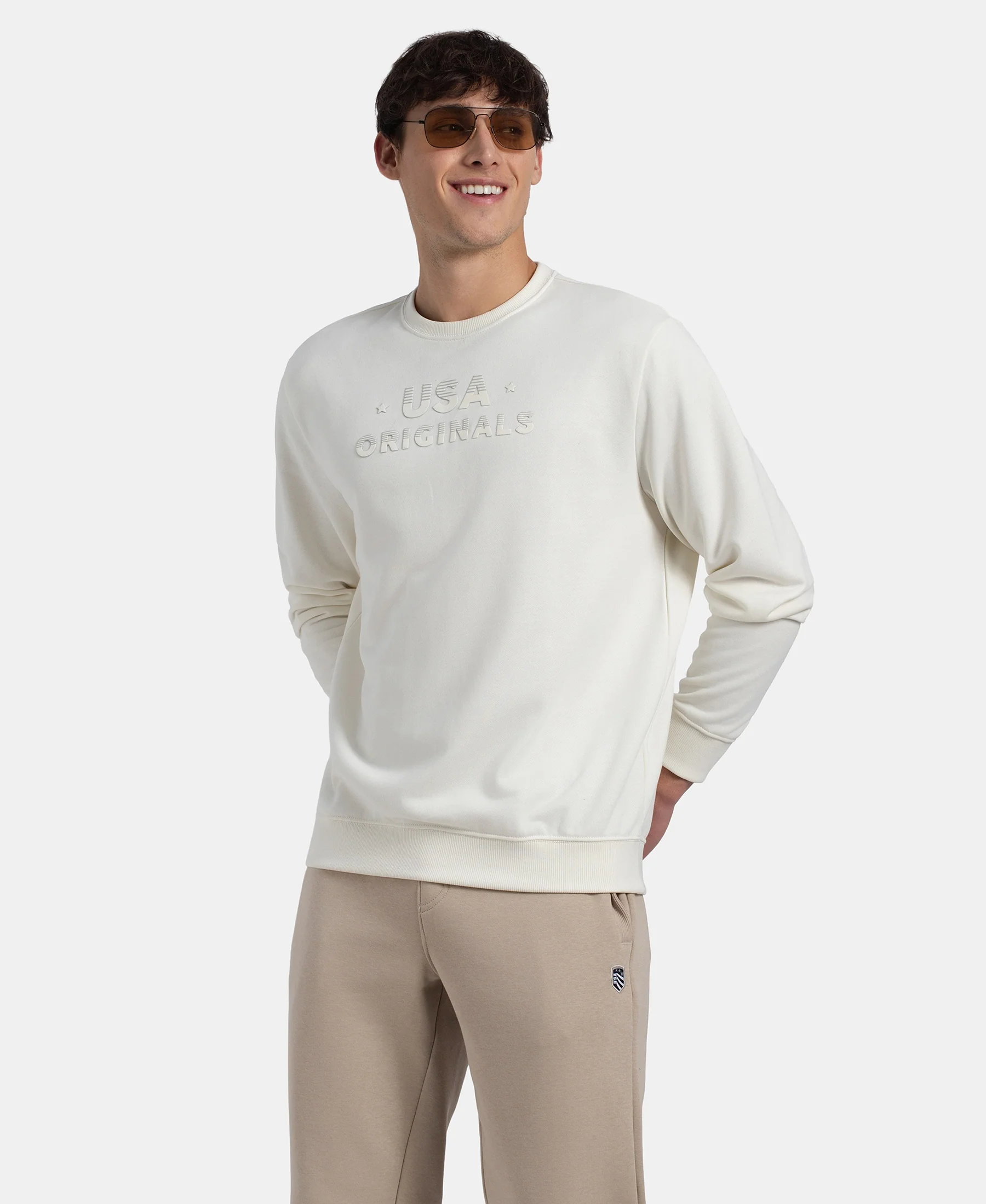 Super Combed Cotton Rich French Terry Printed Sweatshirt with Ribbed Cuffs - Cannaoli Cream - Image 5