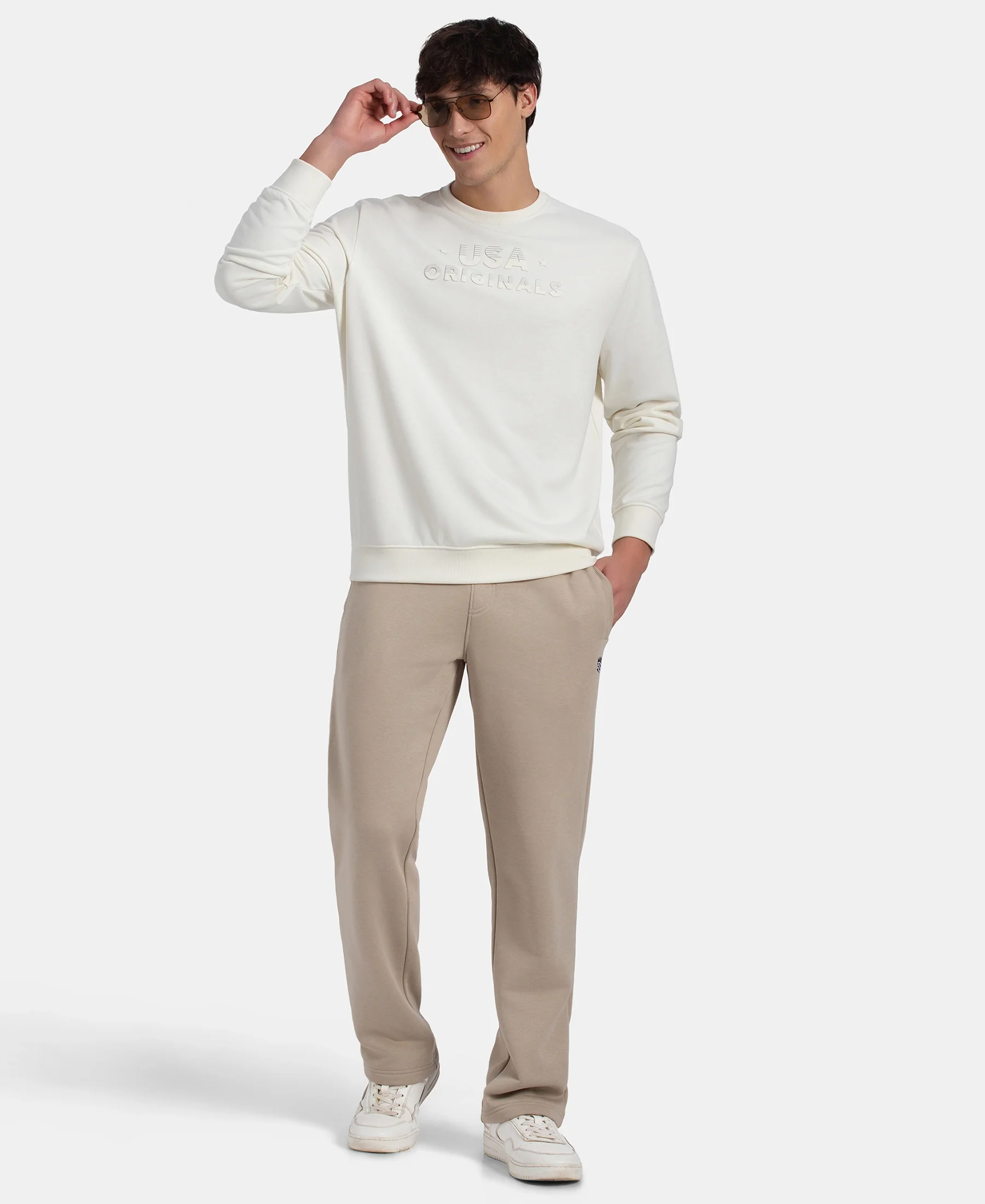 Super Combed Cotton Rich French Terry Printed Sweatshirt with Ribbed Cuffs - Cannaoli Cream - Image 6
