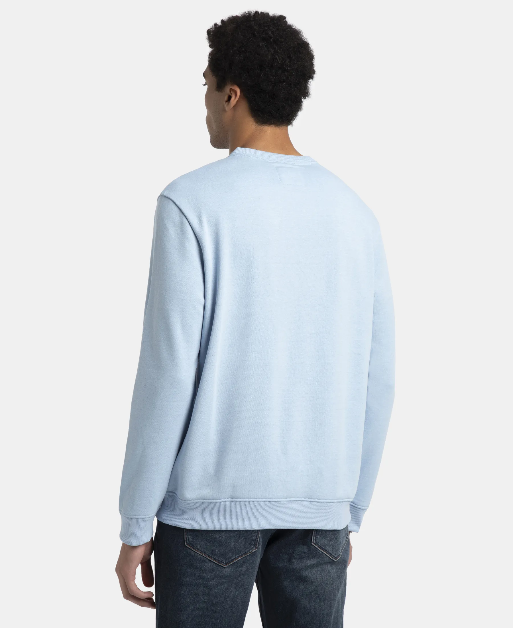 Super Combed Cotton Rich French Terry Printed Sweatshirt with Ribbed Cuffs - Powder Blue - Image 3