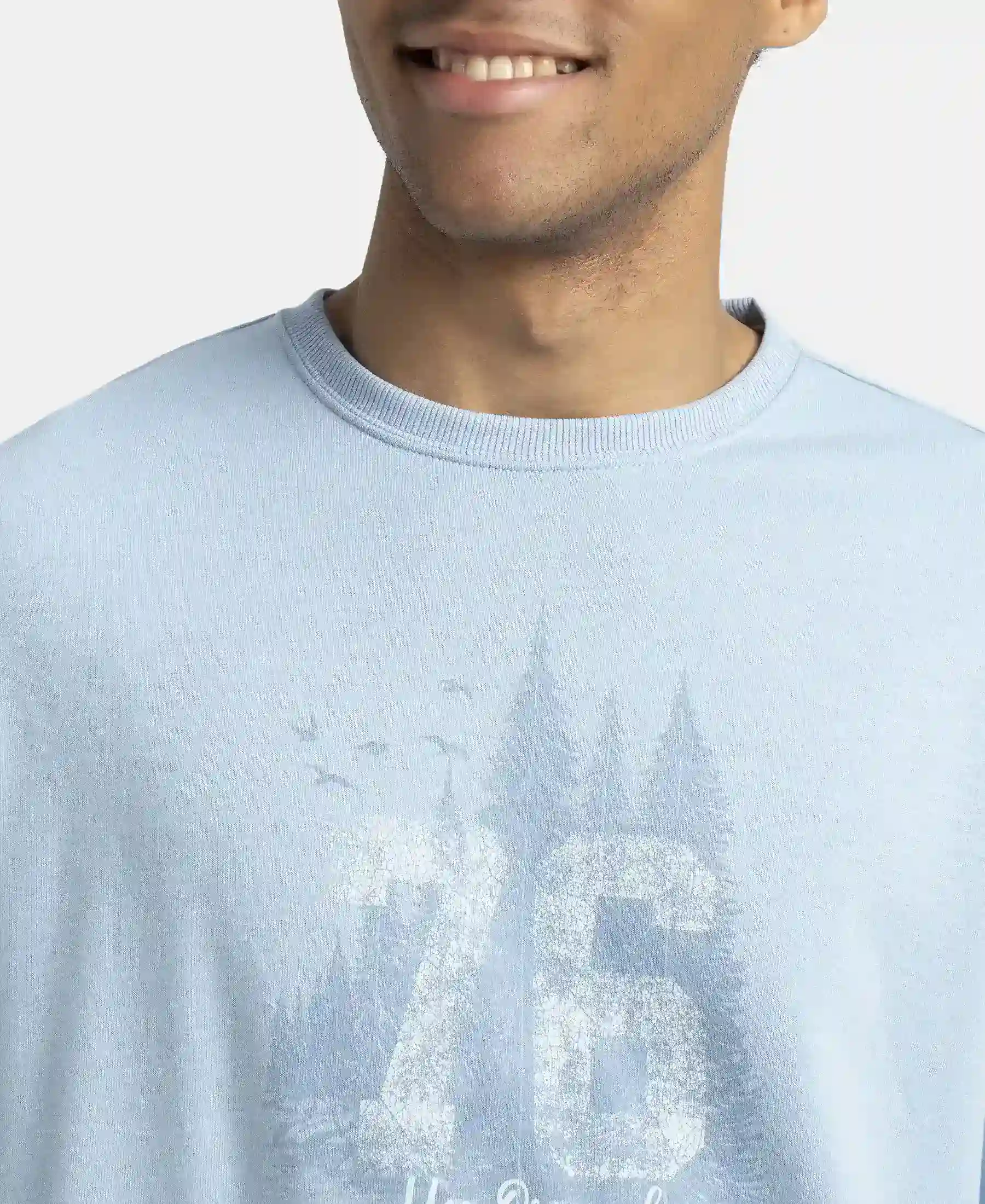 Super Combed Cotton Rich French Terry Printed Sweatshirt with Ribbed Cuffs - Powder Blue - Image 6