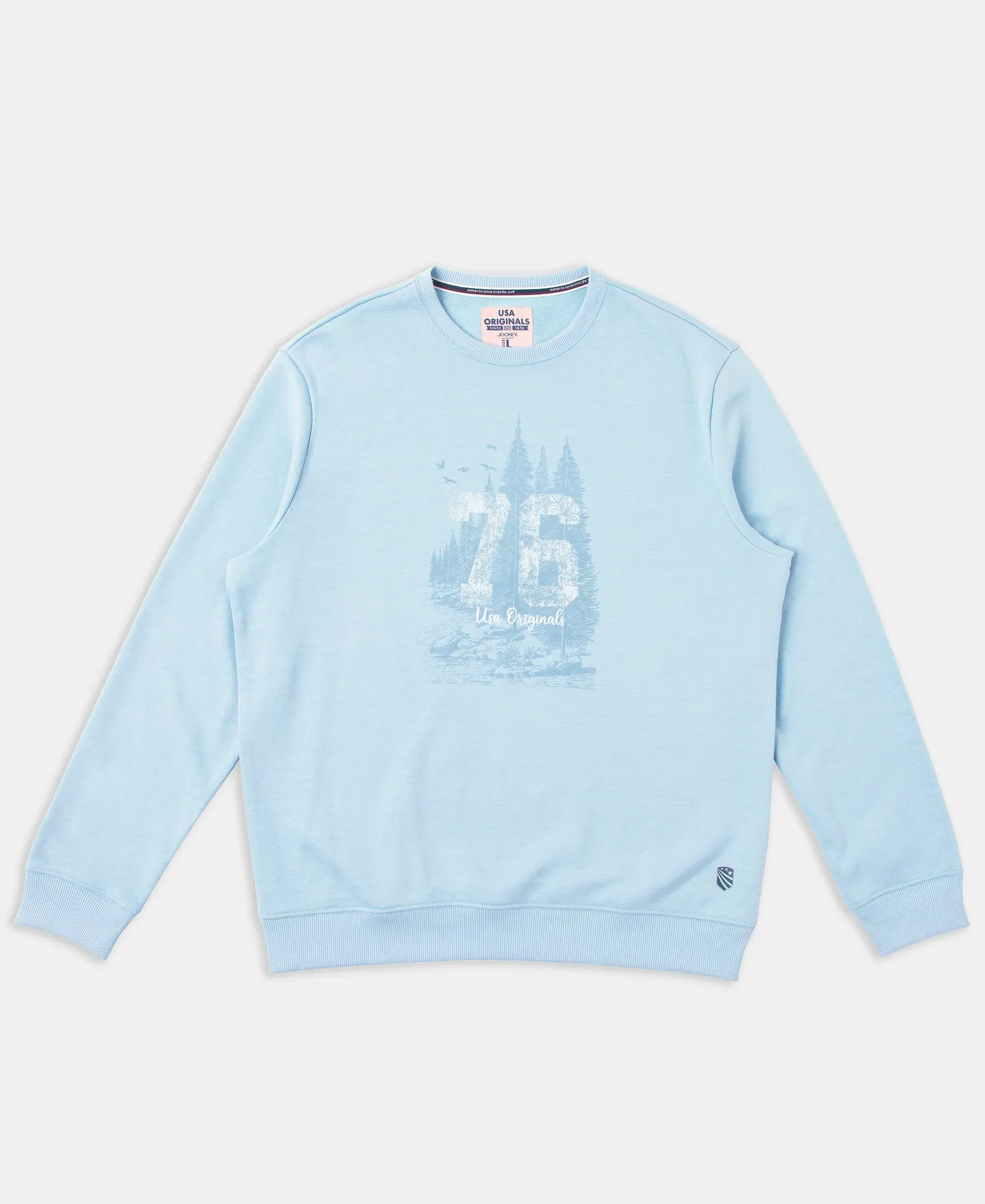 Super Combed Cotton Rich French Terry Printed Sweatshirt with Ribbed Cuffs - Powder Blue - Image 8