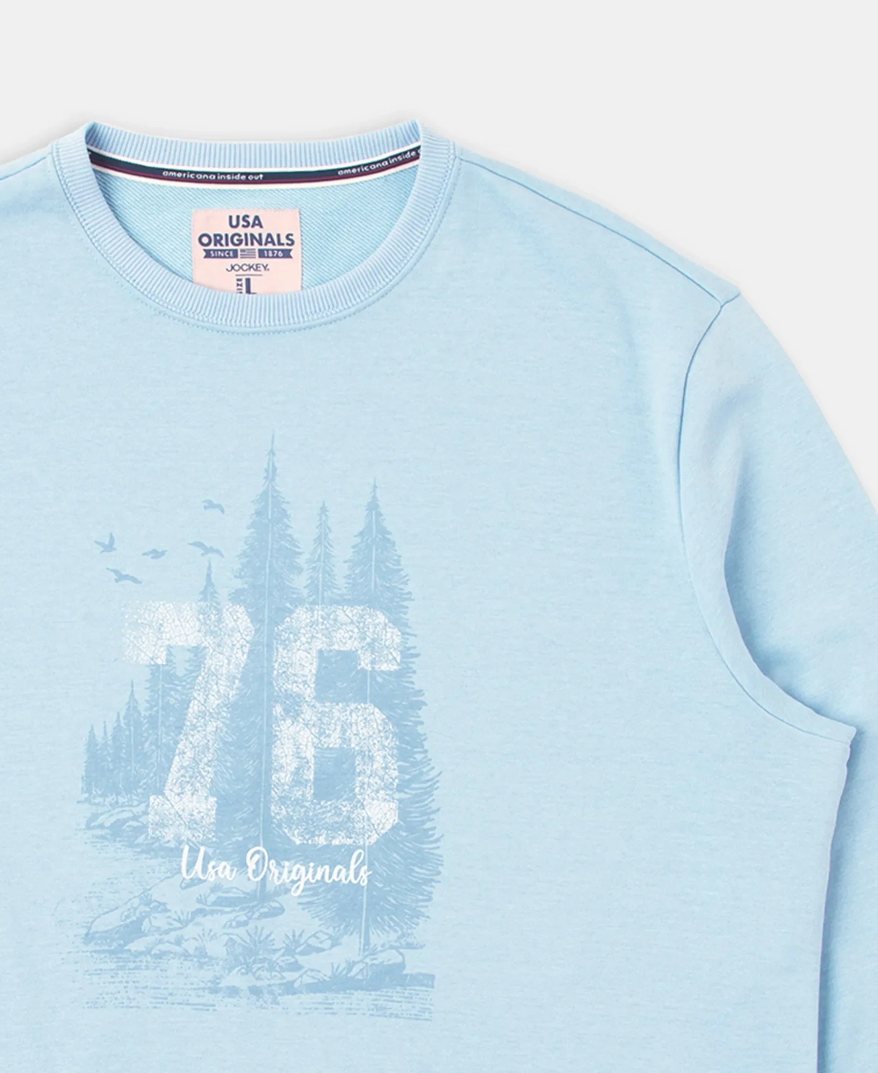 Super Combed Cotton Rich French Terry Printed Sweatshirt with Ribbed Cuffs - Powder Blue - Image 9