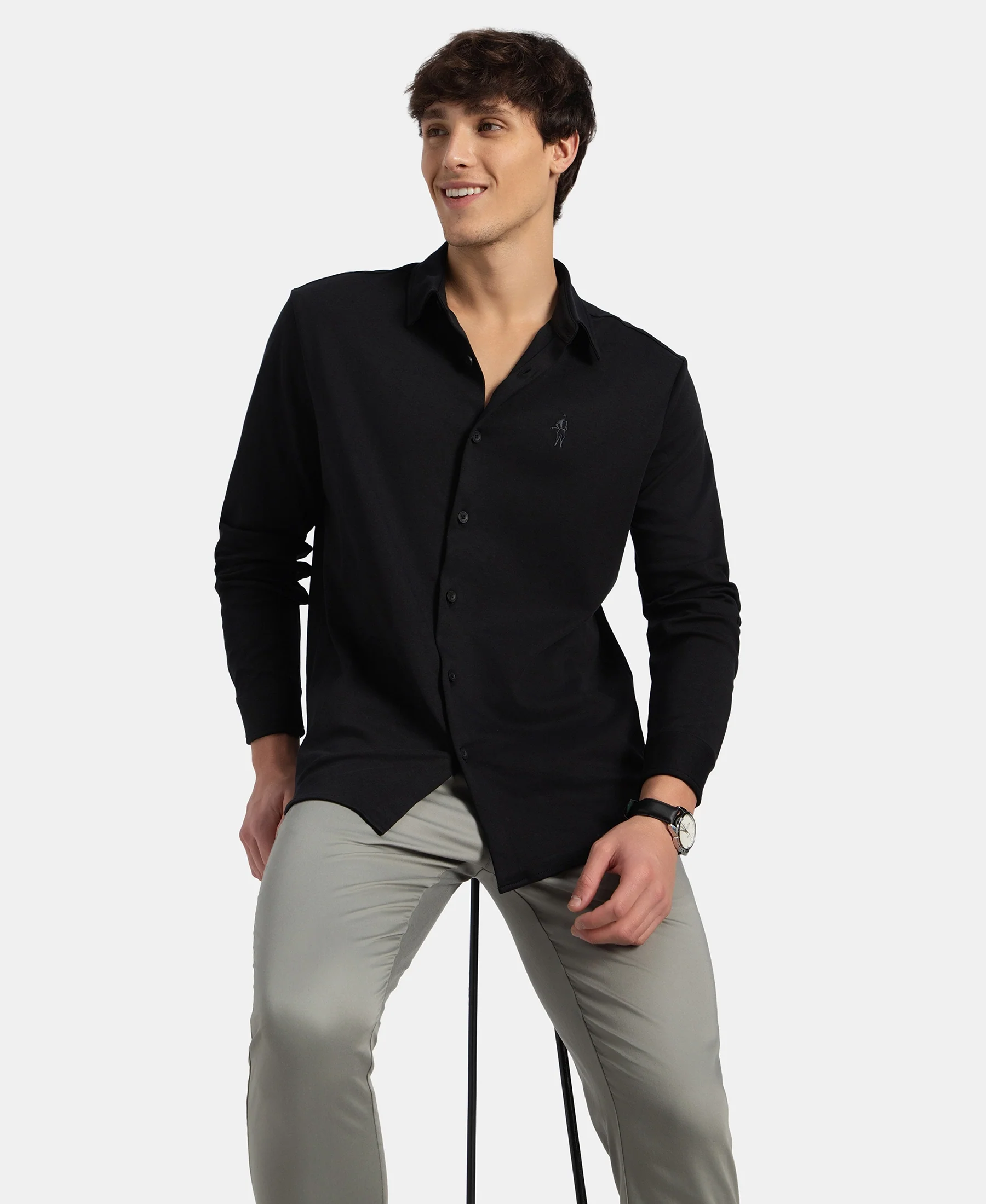 Super Combed Cotton Rich Full Sleeve Knit Shirt - Black - Image 5
