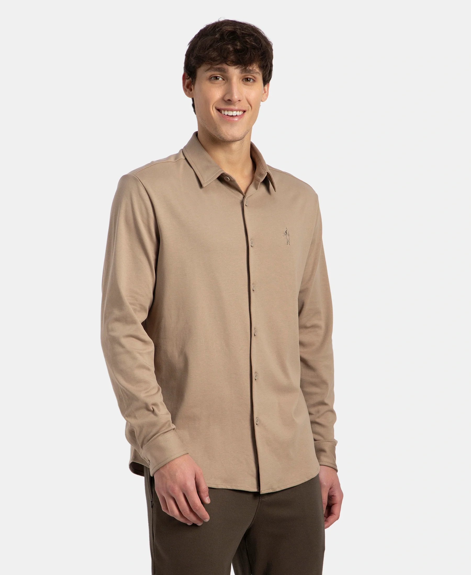 Super Combed Cotton Rich Full Sleeve Knit Shirt - Desert Taupe - Image 2