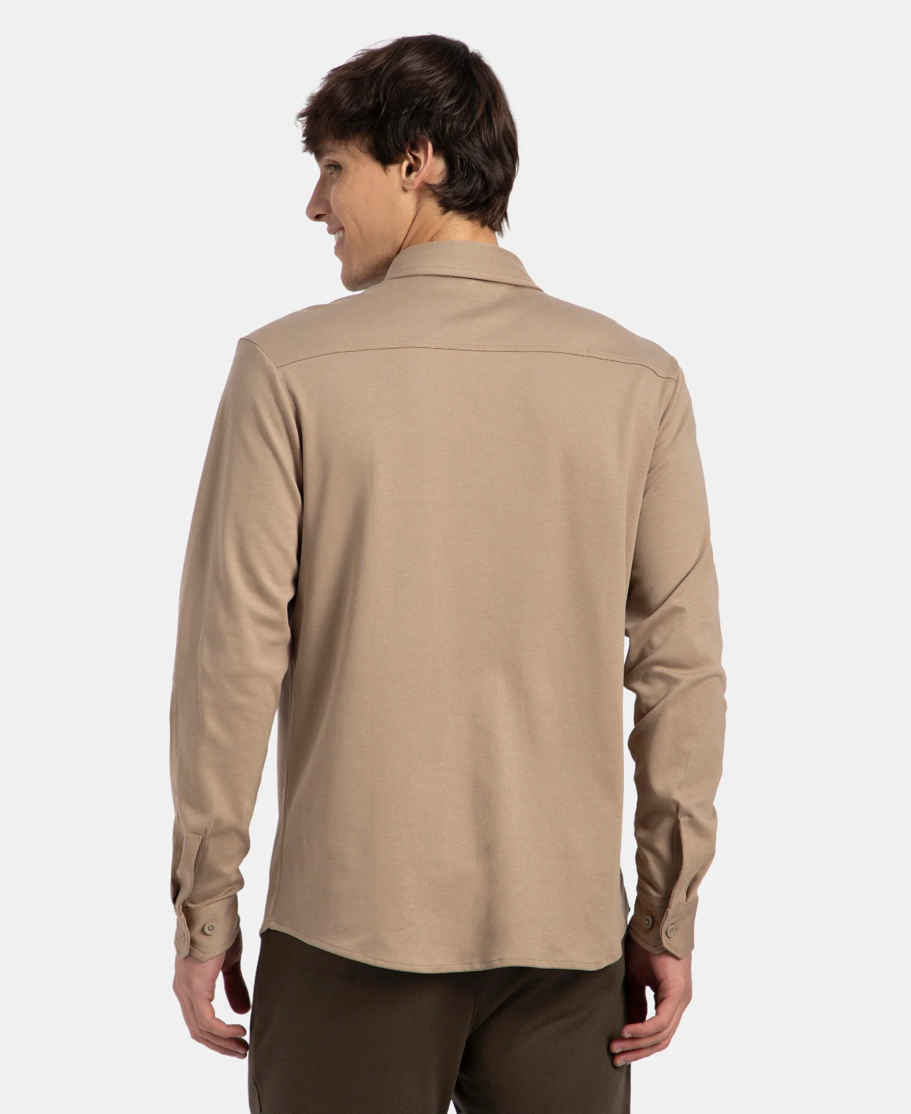 Super Combed Cotton Rich Full Sleeve Knit Shirt - Desert Taupe - Image 3