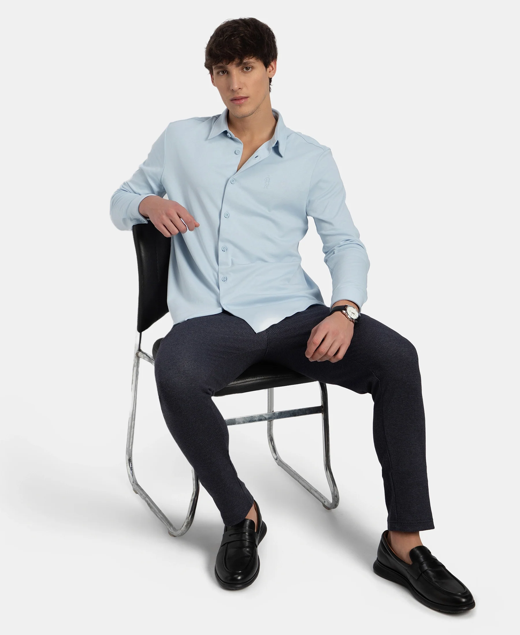 Super Combed Cotton Rich Full Sleeve Knit Shirt - Skyway - Image 6