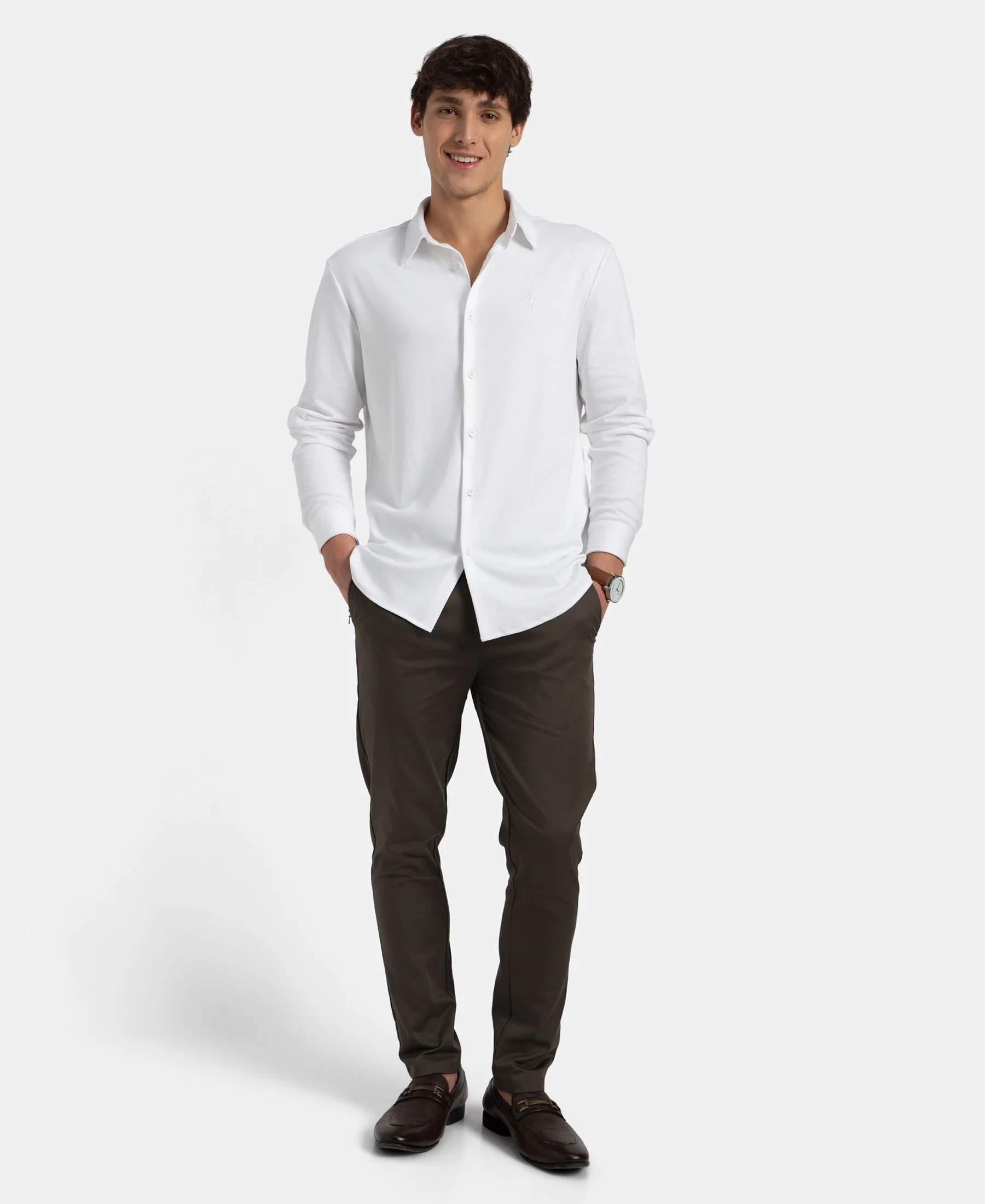 Super Combed Cotton Rich Full Sleeve Knit Shirt - White - Image 4
