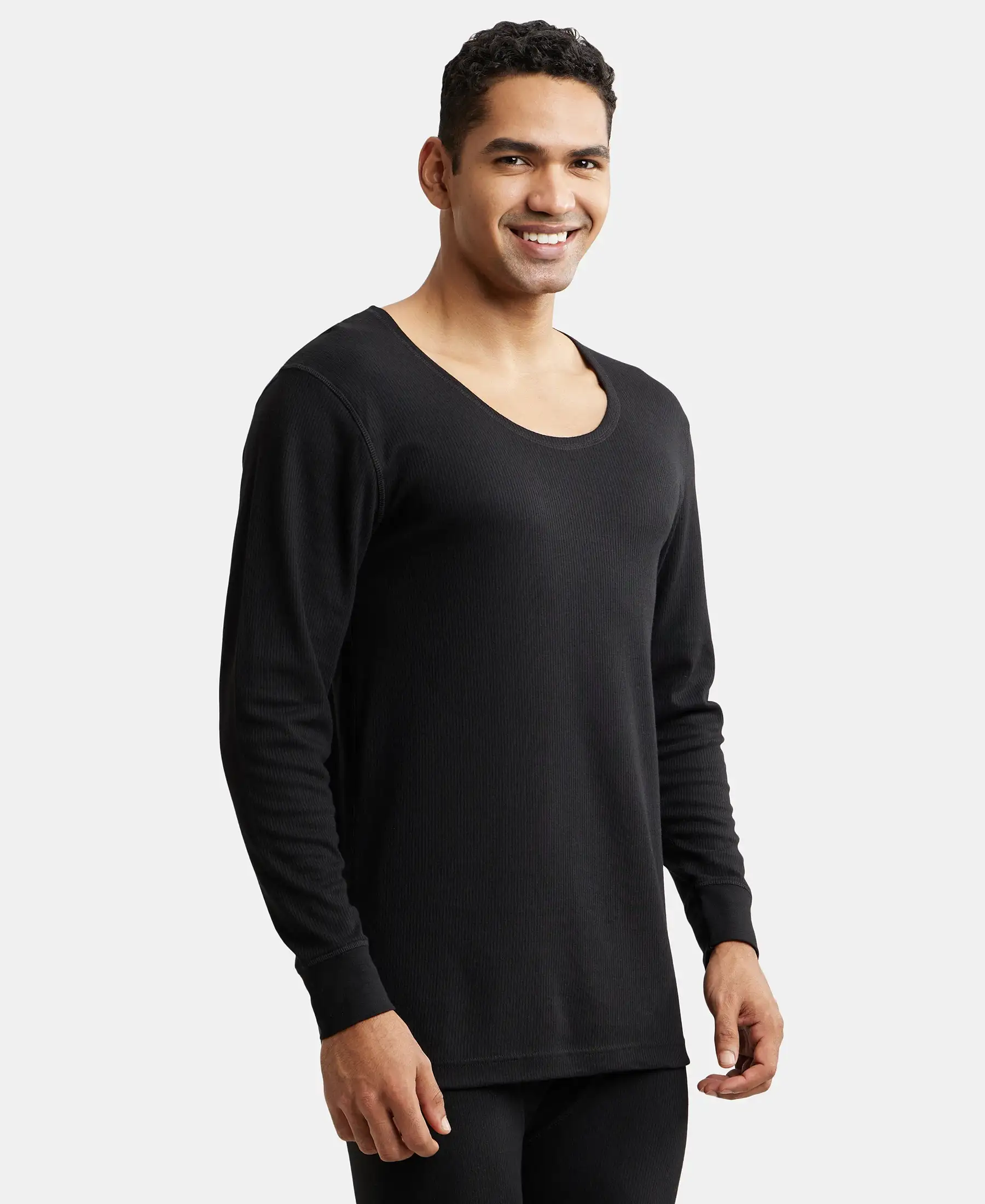 Extra Warmth Super Combed Cotton Rich Full Sleeve Thermal Undershirt with StayWarm Technology - Black - Image 2