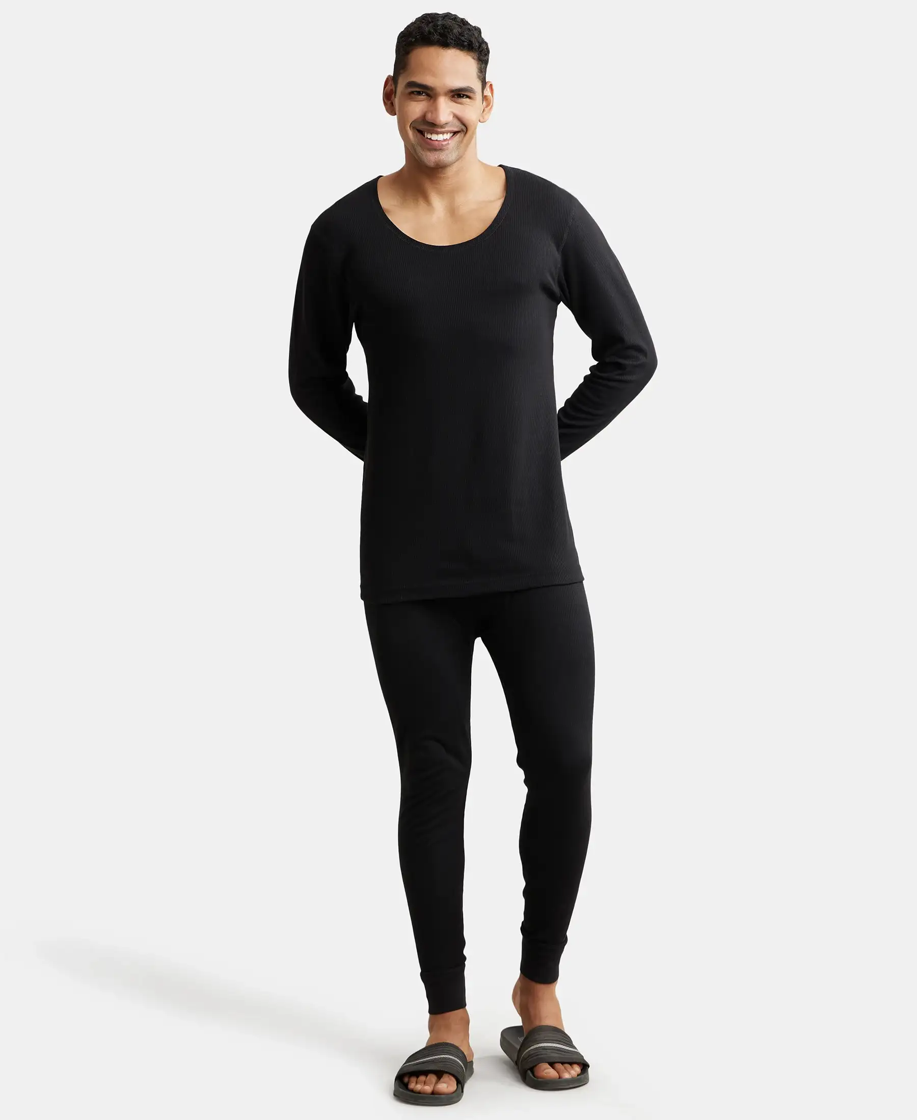 Extra Warmth Super Combed Cotton Rich Full Sleeve Thermal Undershirt with StayWarm Technology - Black - Image 4
