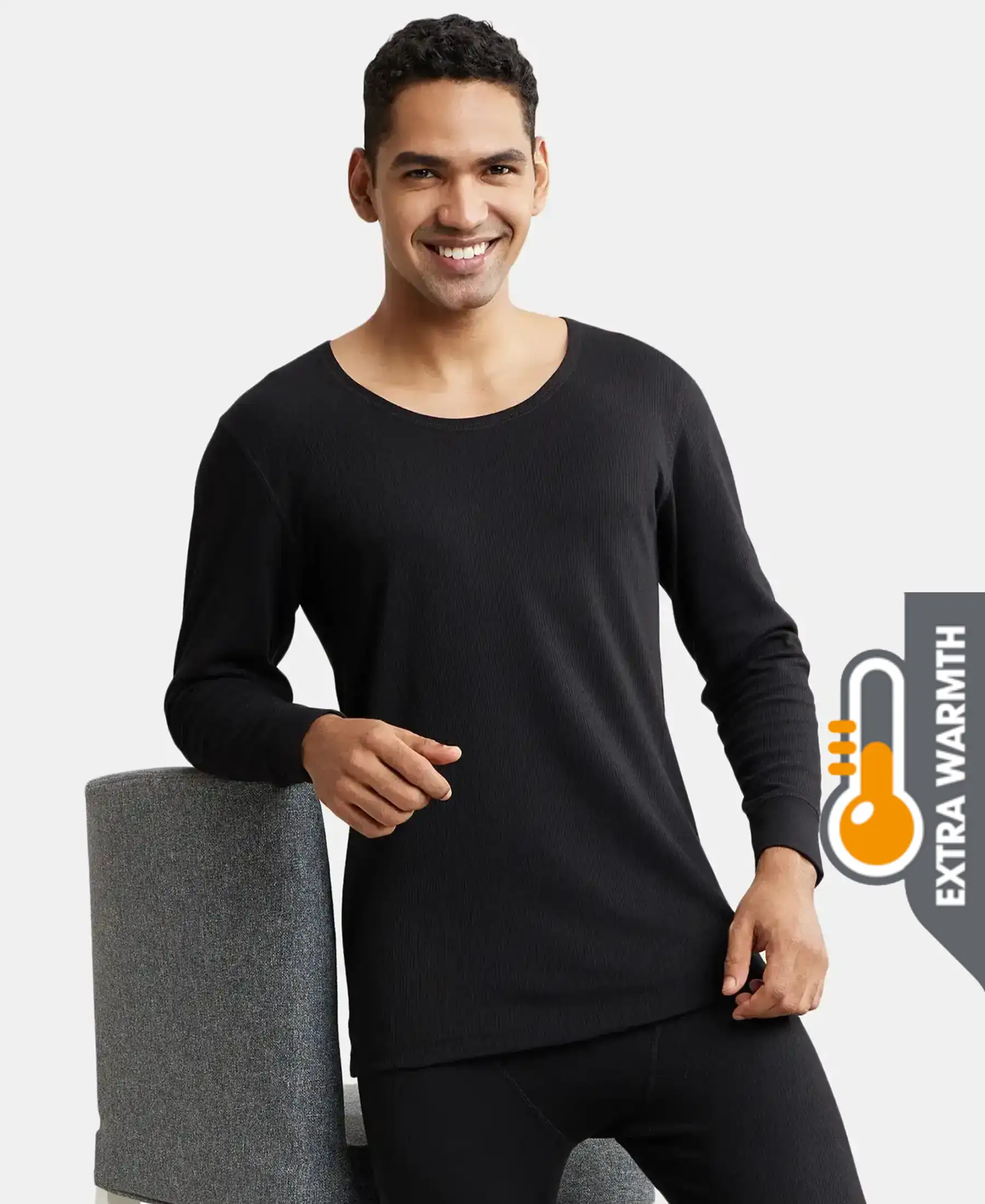 Extra Warmth Super Combed Cotton Rich Full Sleeve Thermal Undershirt with StayWarm Technology - Black - Image 5