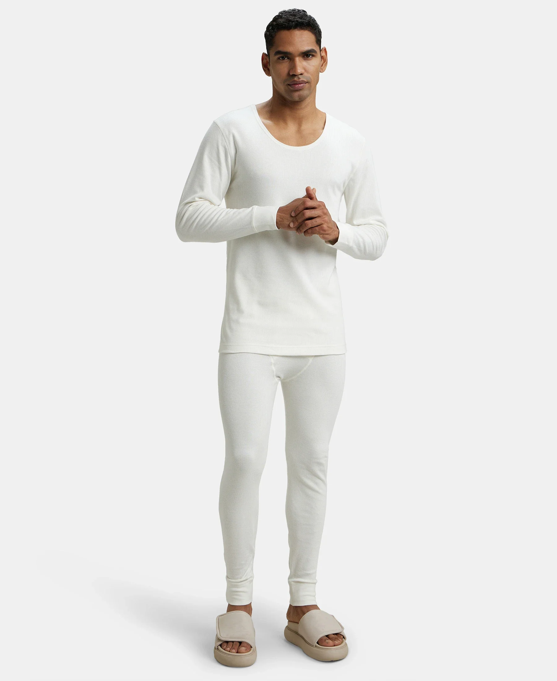 Extra Warmth Super Combed Cotton Rich Full Sleeve Thermal Undershirt with StayWarm Technology - Off White - Image 6
