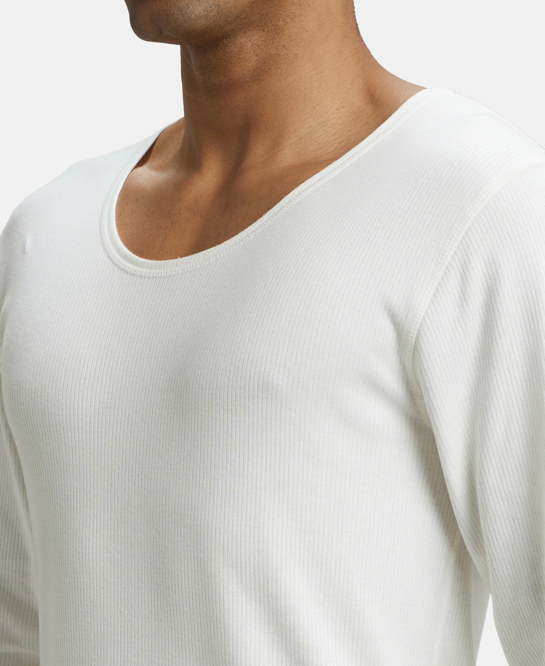 Extra Warmth Super Combed Cotton Rich Full Sleeve Thermal Undershirt with StayWarm Technology - Off White - Image 7