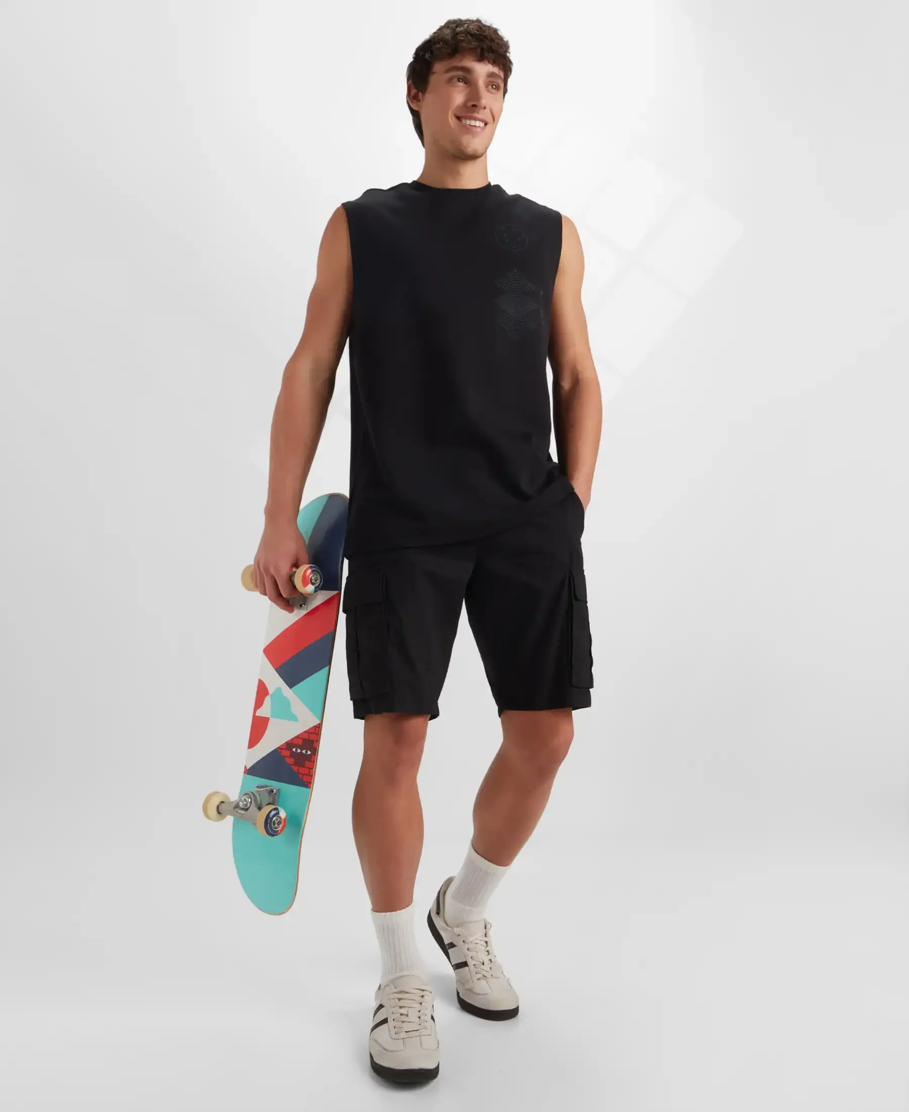 Super Combed Cotton Rich Graphic Print Oversized Tank Top - Deep Black - Image 3