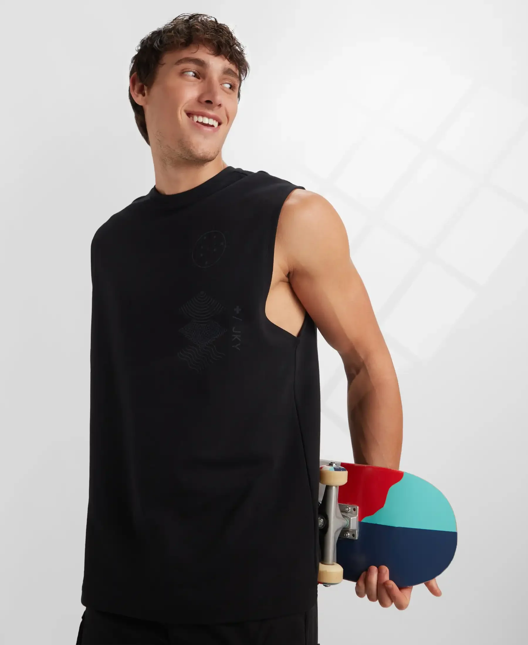 Super Combed Cotton Rich Graphic Print Oversized Tank Top - Deep Black - Image 5