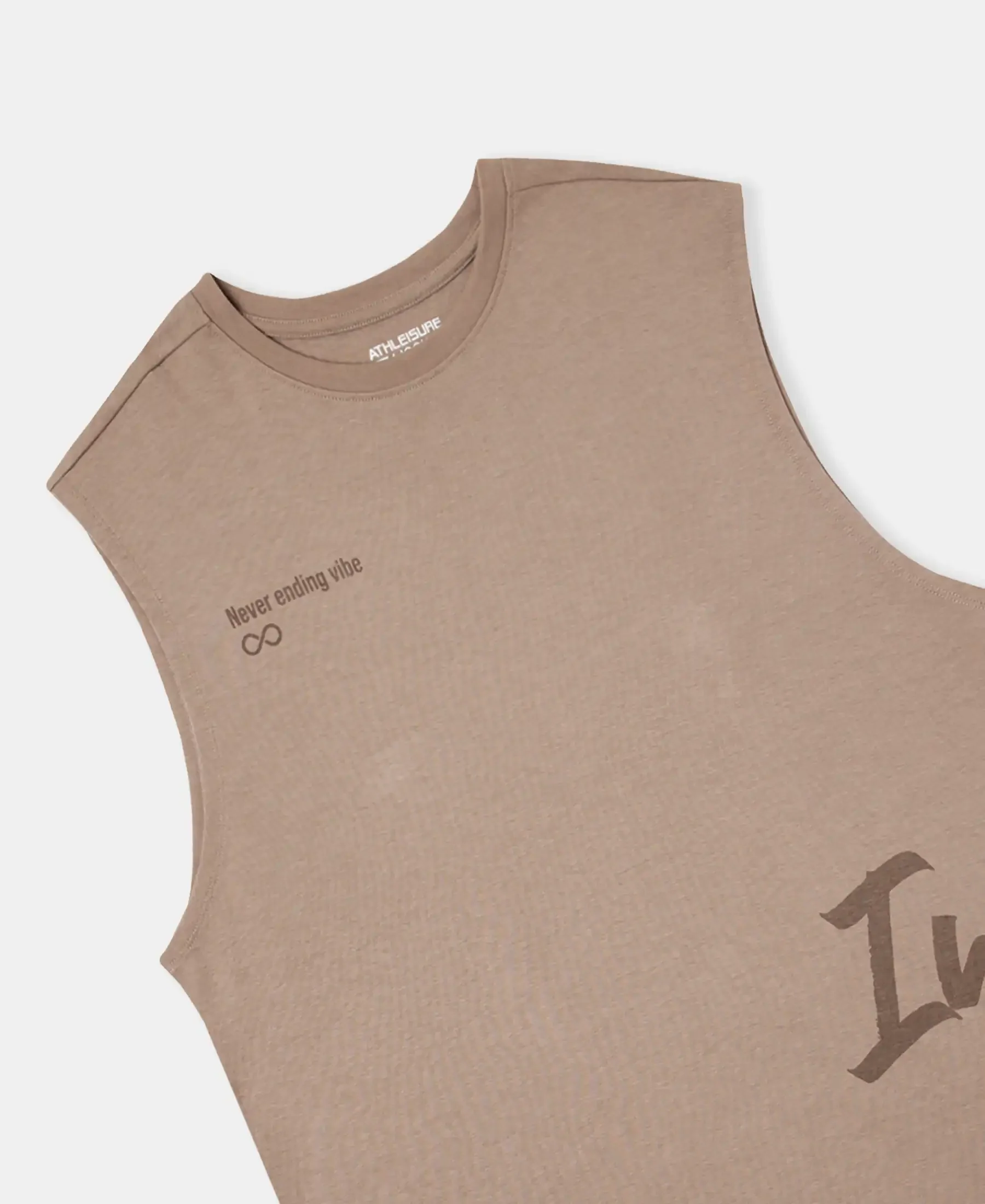 Super Combed Cotton Rich Graphic Print Oversized Tank Top - Taupe Grey - Image 10