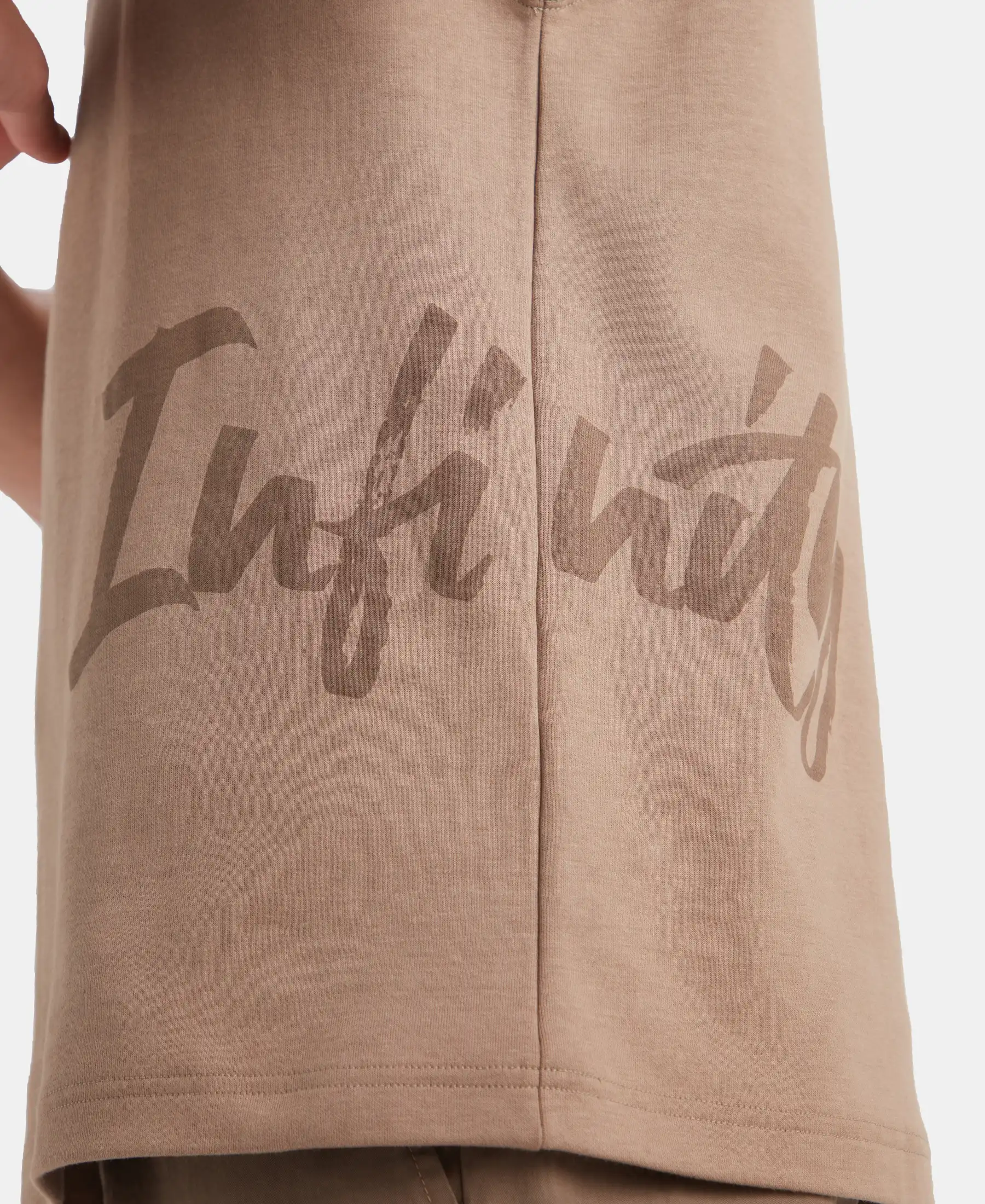 Super Combed Cotton Rich Graphic Print Oversized Tank Top - Taupe Grey - Image 9
