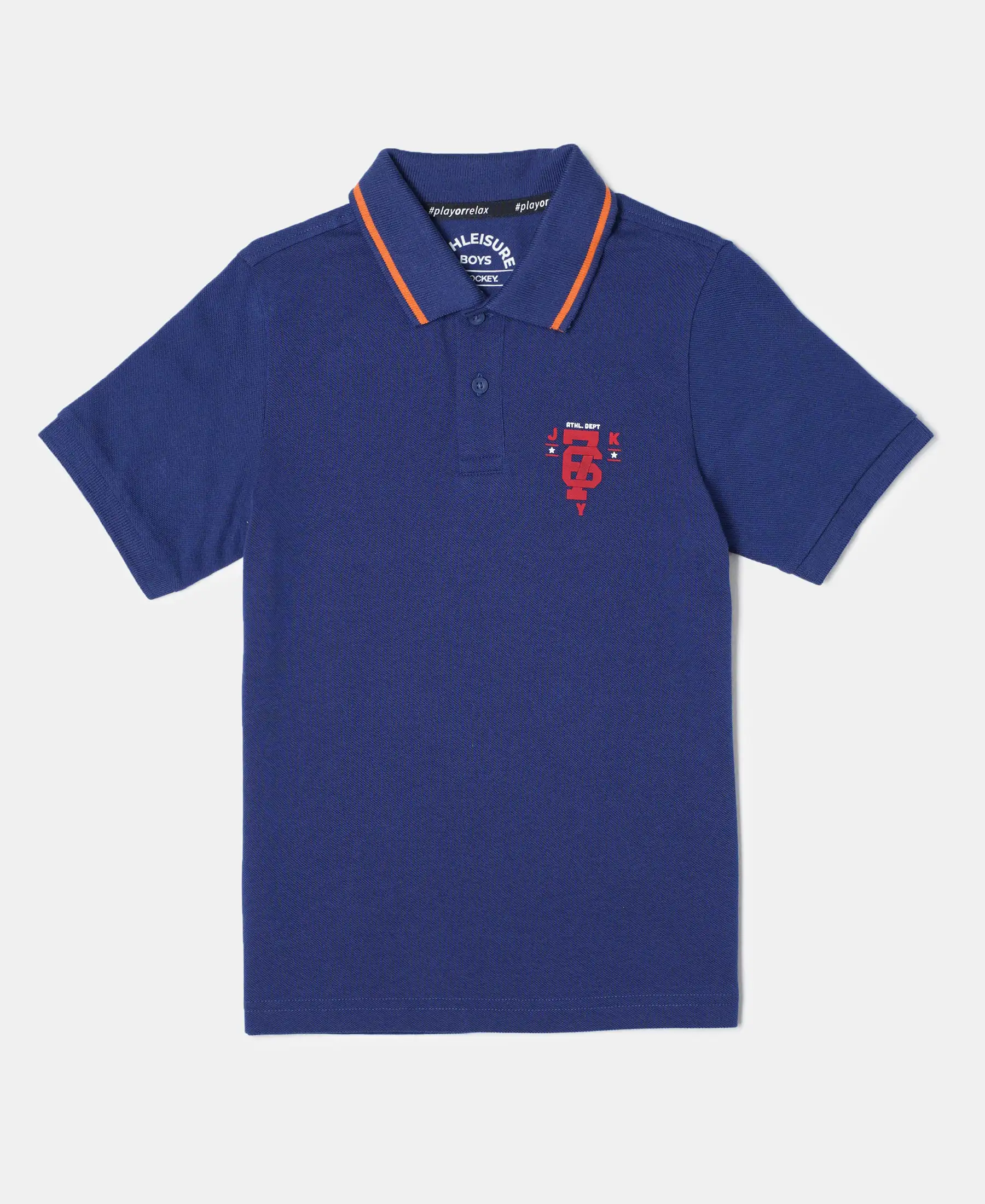 Boy's Super Combed Cotton Rich Graphic Printed Half Sleeve Polo T-Shirt - Blue Depth