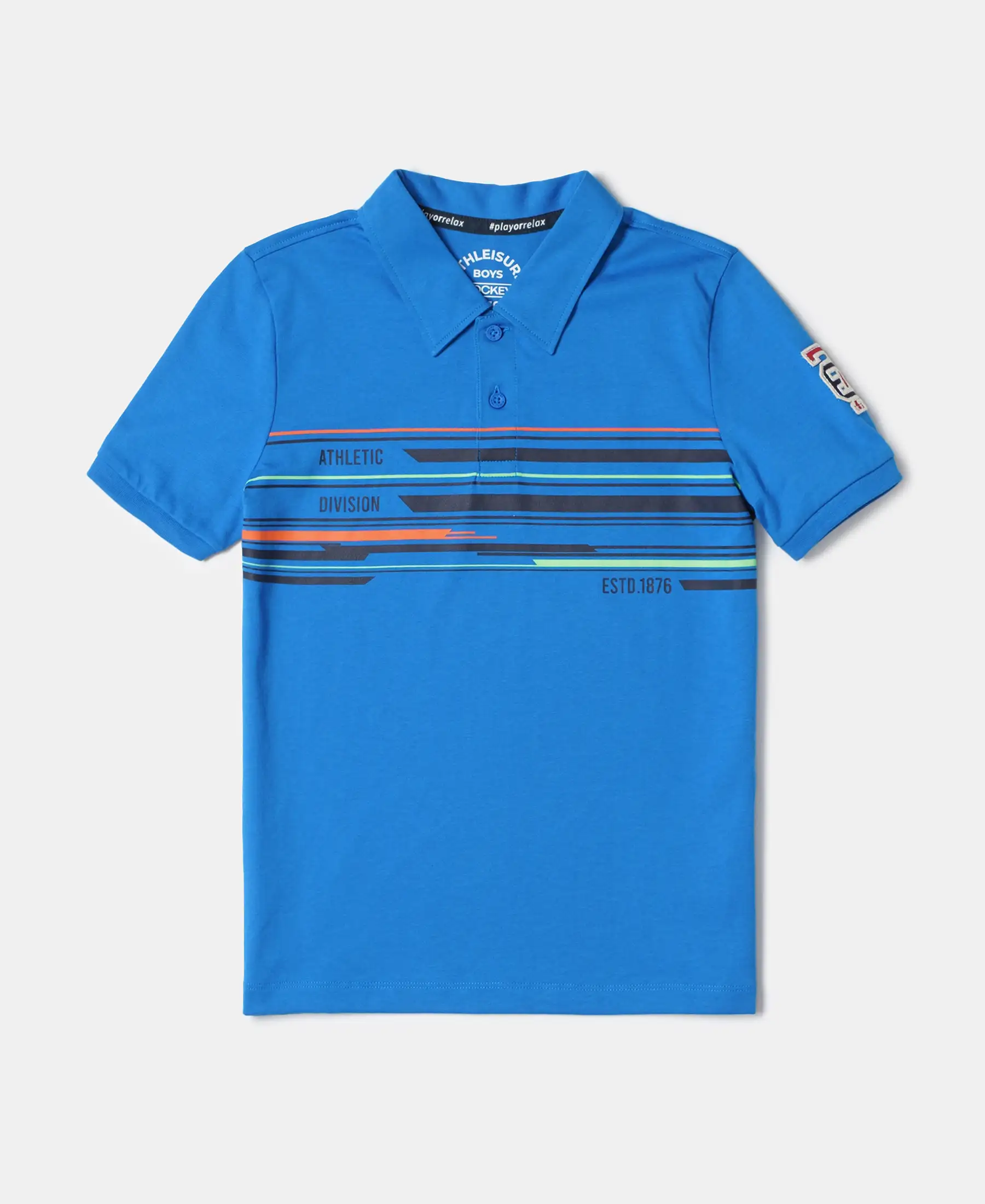Boy's Super Combed Cotton Rich Graphic Printed Half Sleeve Polo T-Shirt - Neon Blue
