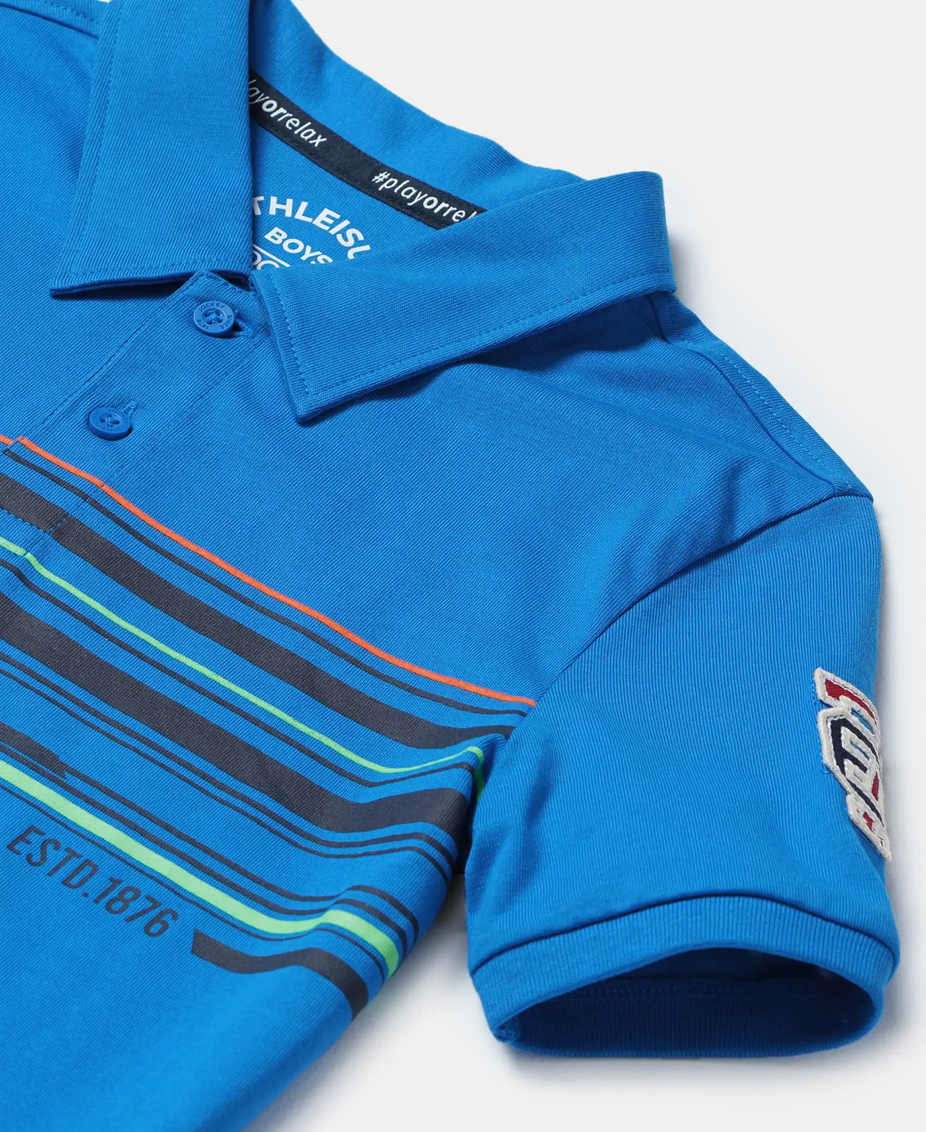 Boy's Super Combed Cotton Rich Graphic Printed Half Sleeve Polo T-Shirt - Neon Blue - Image 3