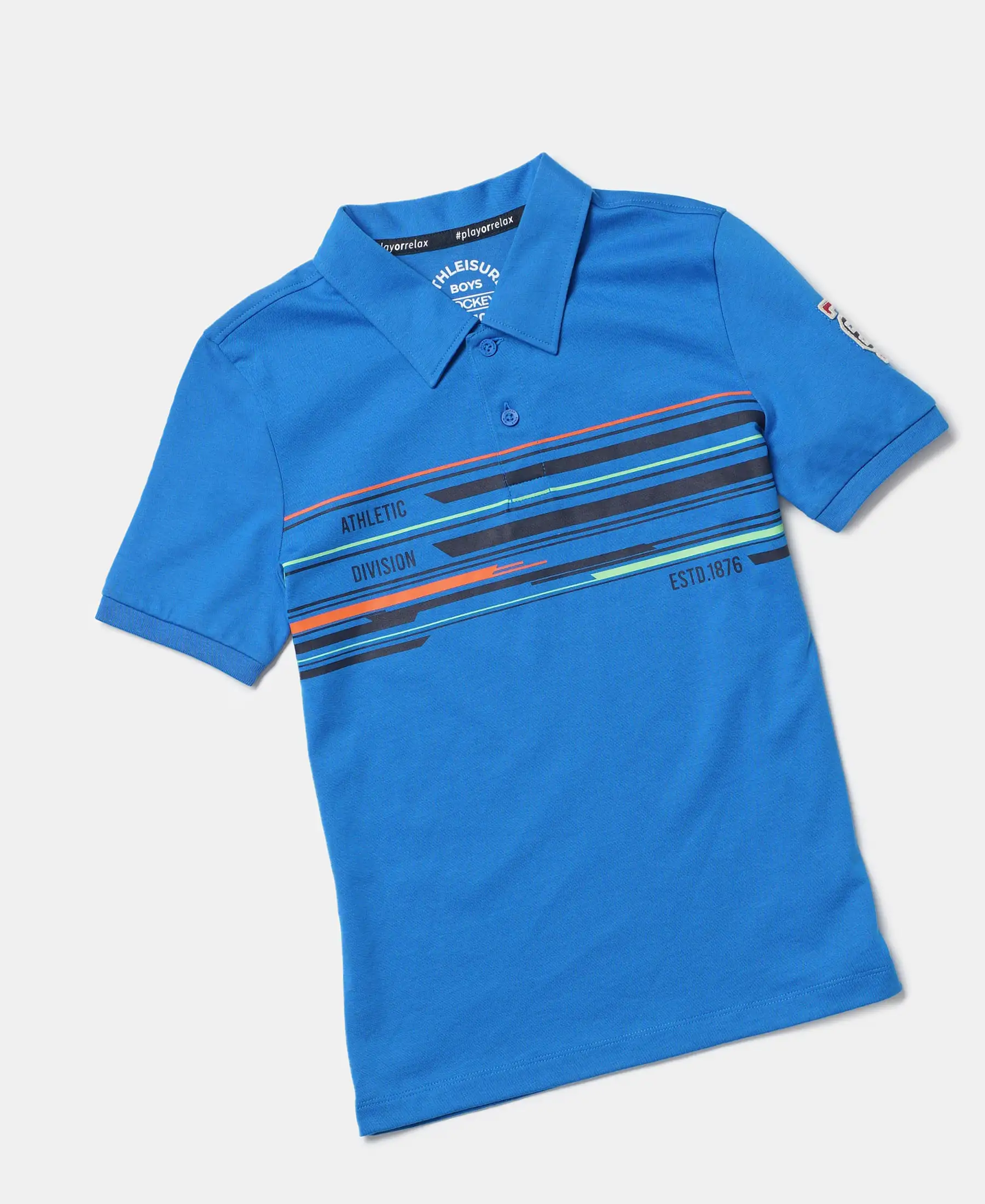 Boy's Super Combed Cotton Rich Graphic Printed Half Sleeve Polo T-Shirt - Neon Blue - Image 5
