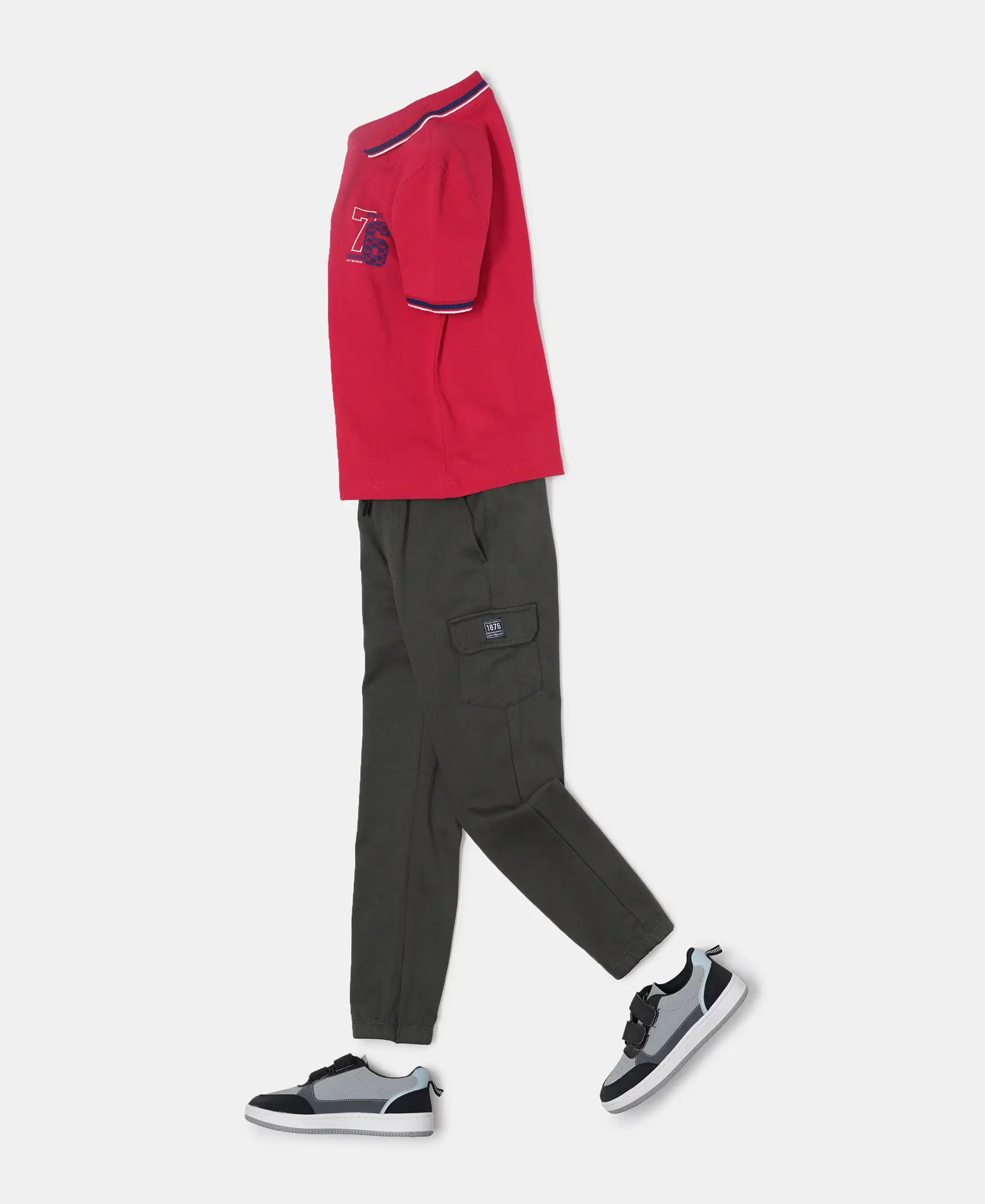 Boy's Super Combed Cotton Rich Graphic Printed Half Sleeve Polo T-Shirt - Team Red - Image 4