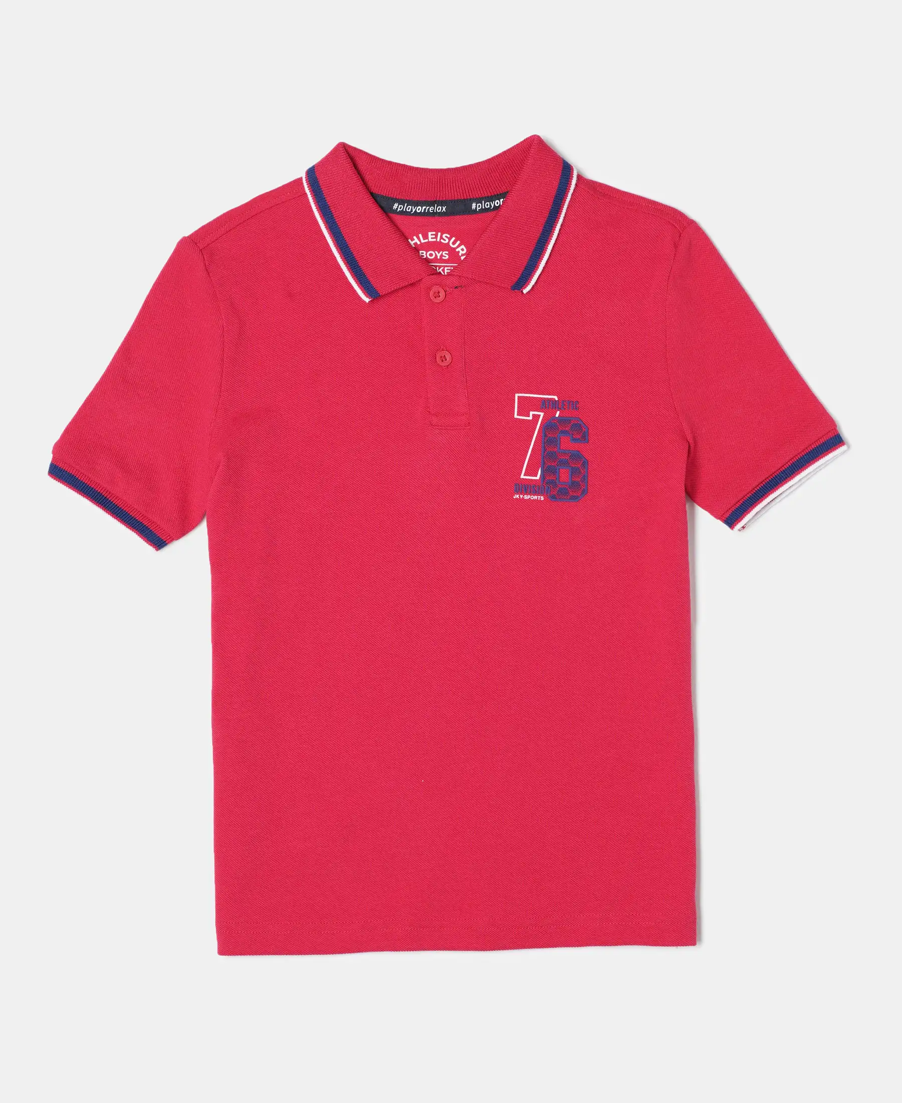 Boy's Super Combed Cotton Rich Graphic Printed Half Sleeve Polo T-Shirt - Team Red - Image 5