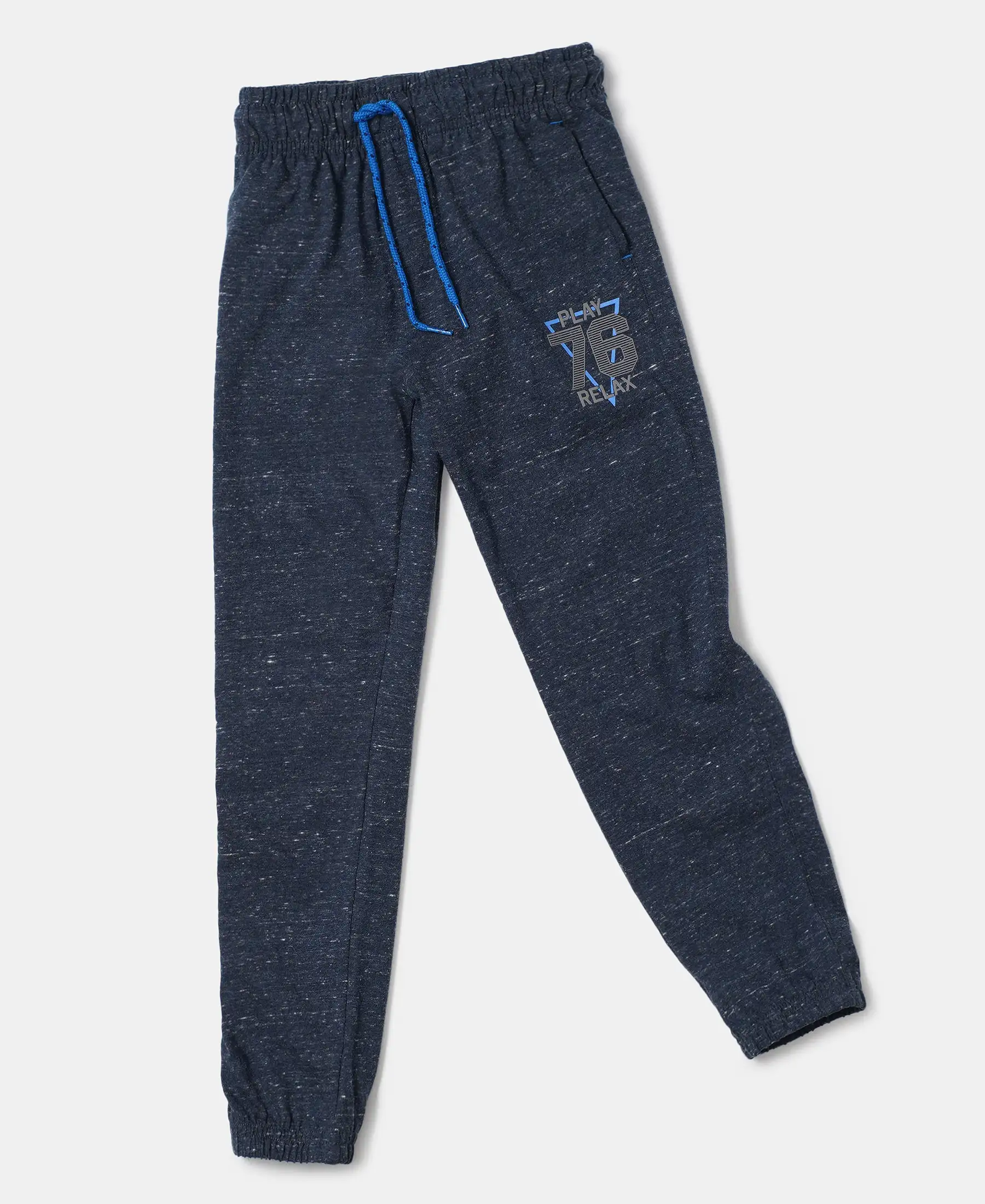 Boy's Super Combed Cotton Rich Graphic Printed Joggers with Elasticated Hem - Blue Snow Melange - Image 5