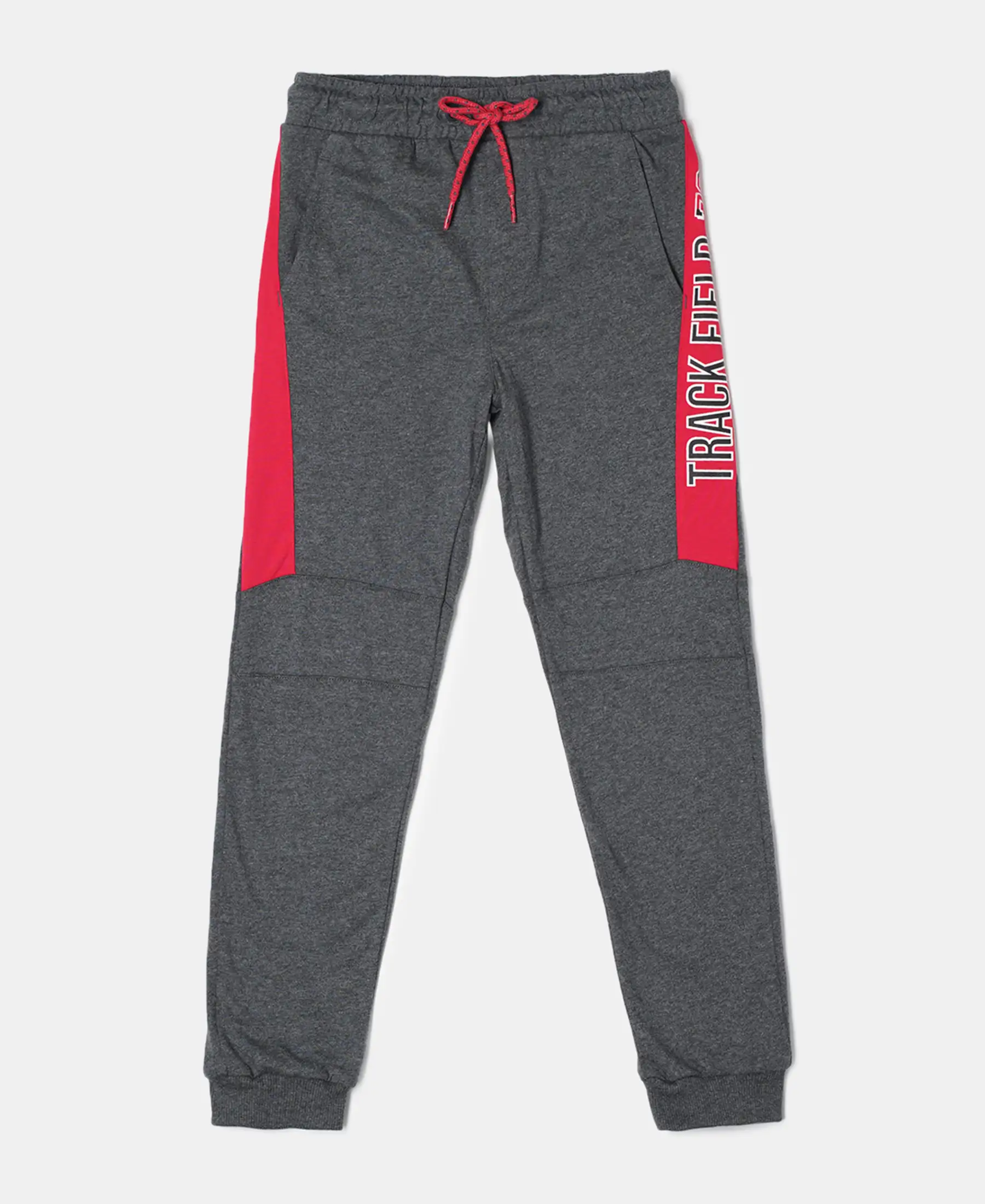 Boy's Super Combed Cotton Rich Graphic Printed Joggers with Ribbed Cuff Hem - Charcoal Melange
