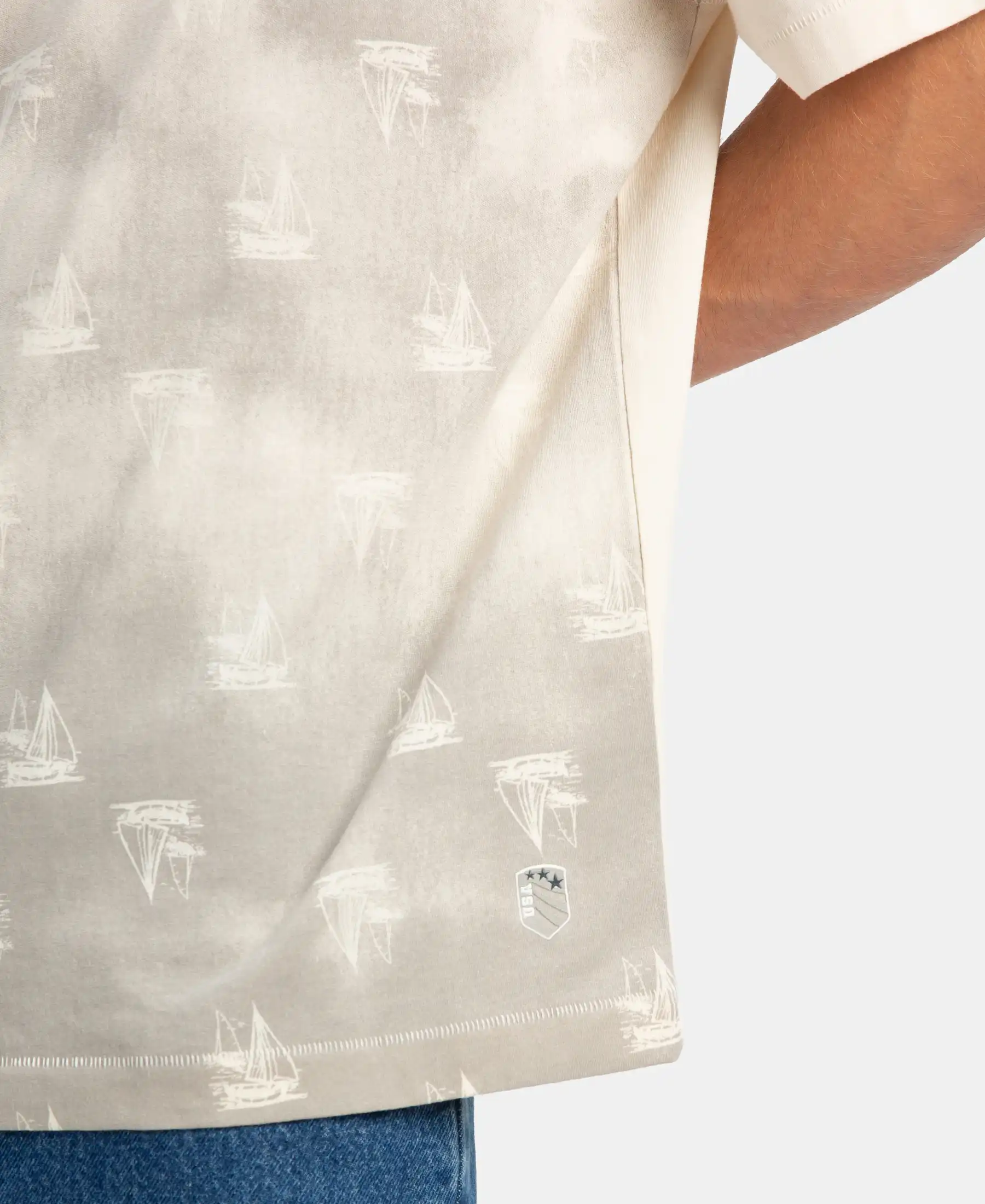 Super Combed Cotton Rich Graphic Printed Oversized T-Shirt - Almond Milk USA - Image 8