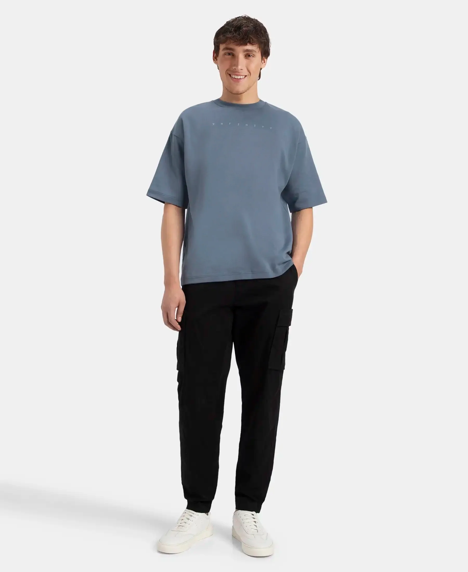 Super Combed Cotton Rich Graphic Printed Oversized T-Shirt - Blue - Image 4