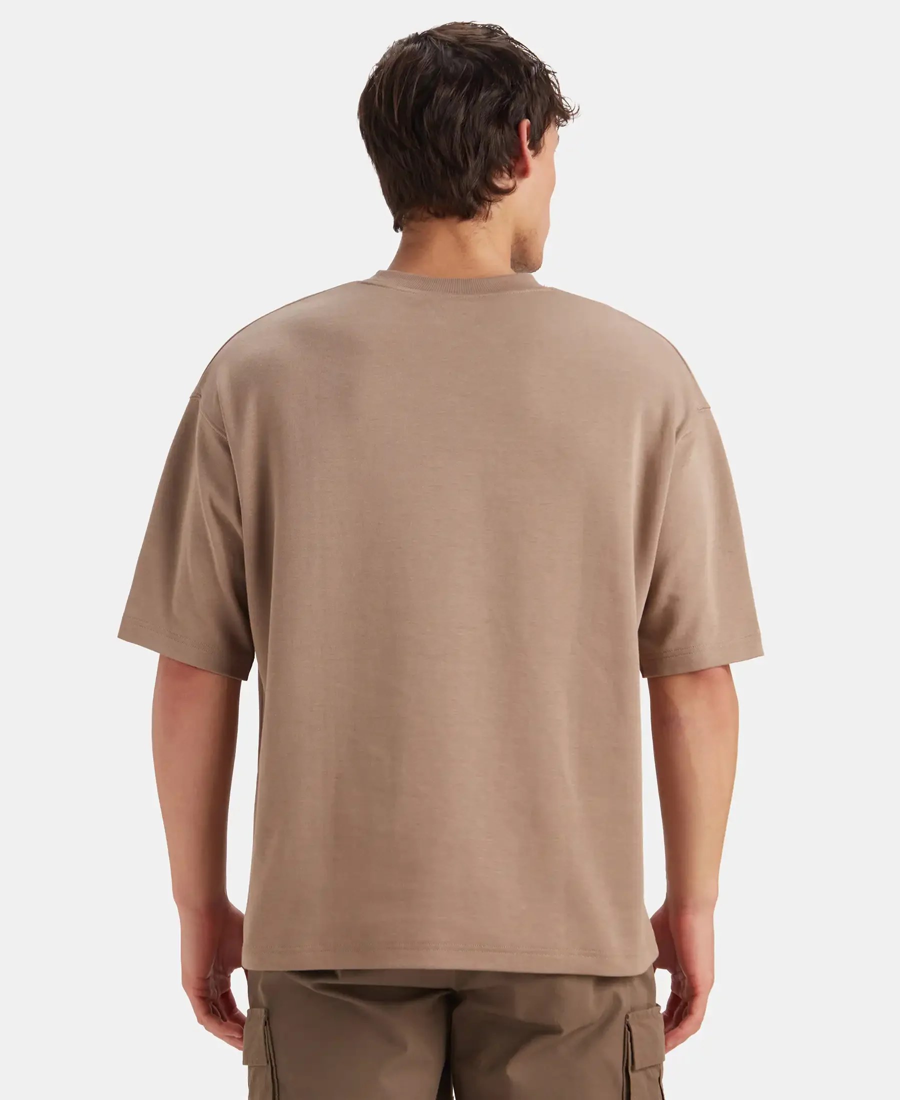 Super Combed Cotton Rich Graphic Printed Oversized T-Shirt - Taupe Grey - Image 7