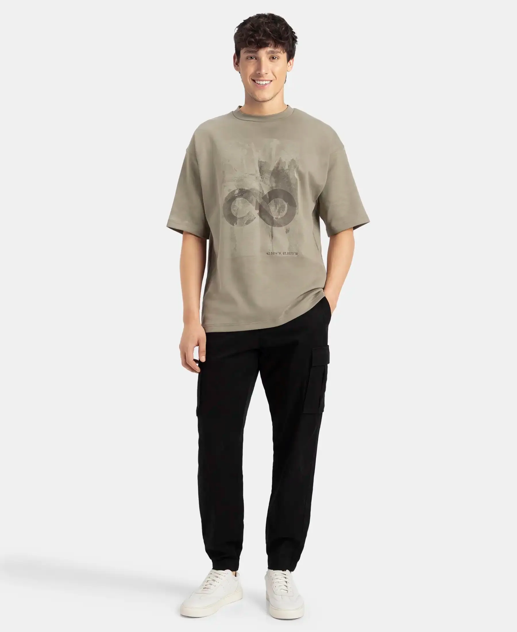 Super Combed Cotton Rich Graphic Printed Oversized T-Shirt - Vetiver - Image 4