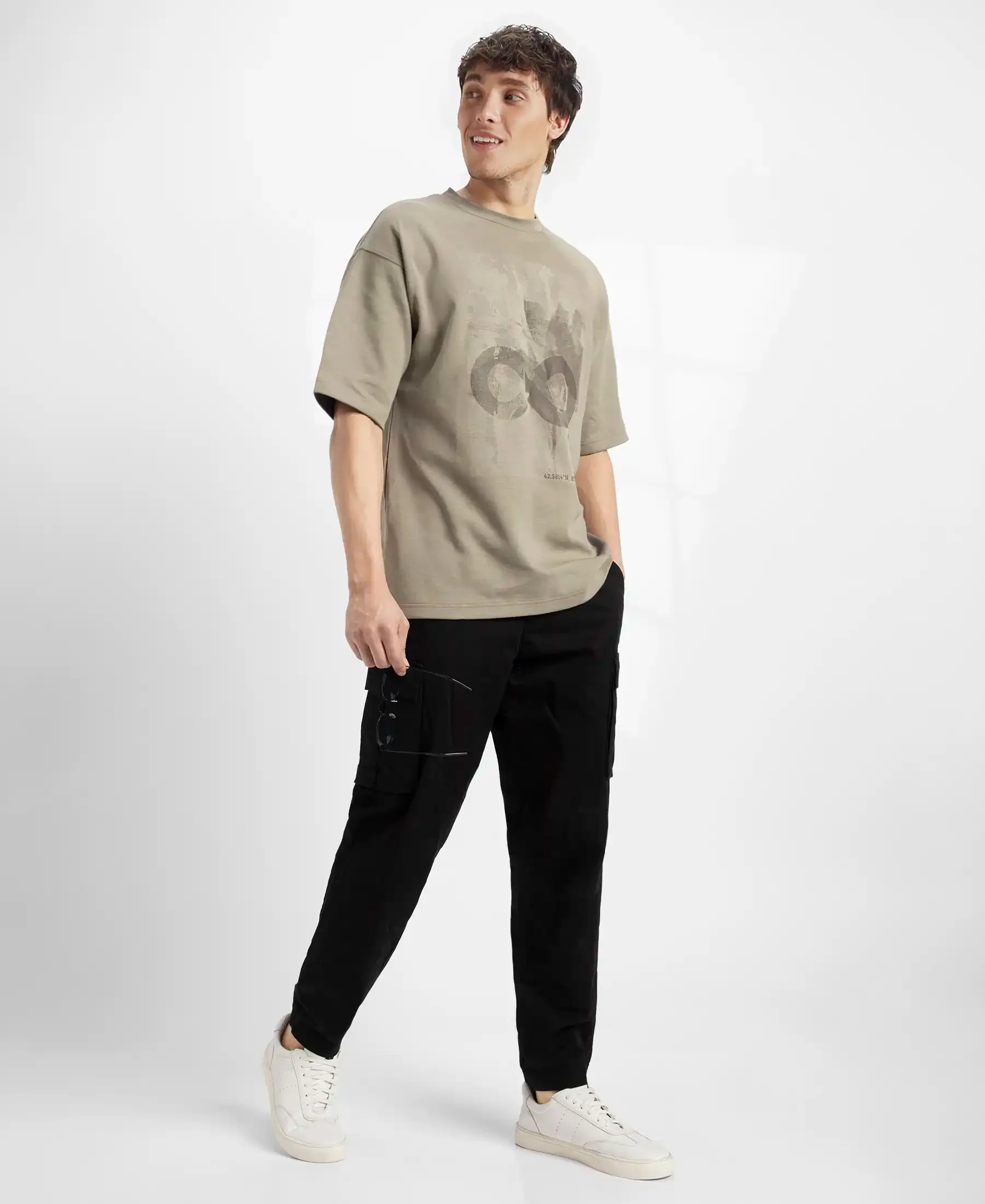 Super Combed Cotton Rich Graphic Printed Oversized T-Shirt - Vetiver - Image 6
