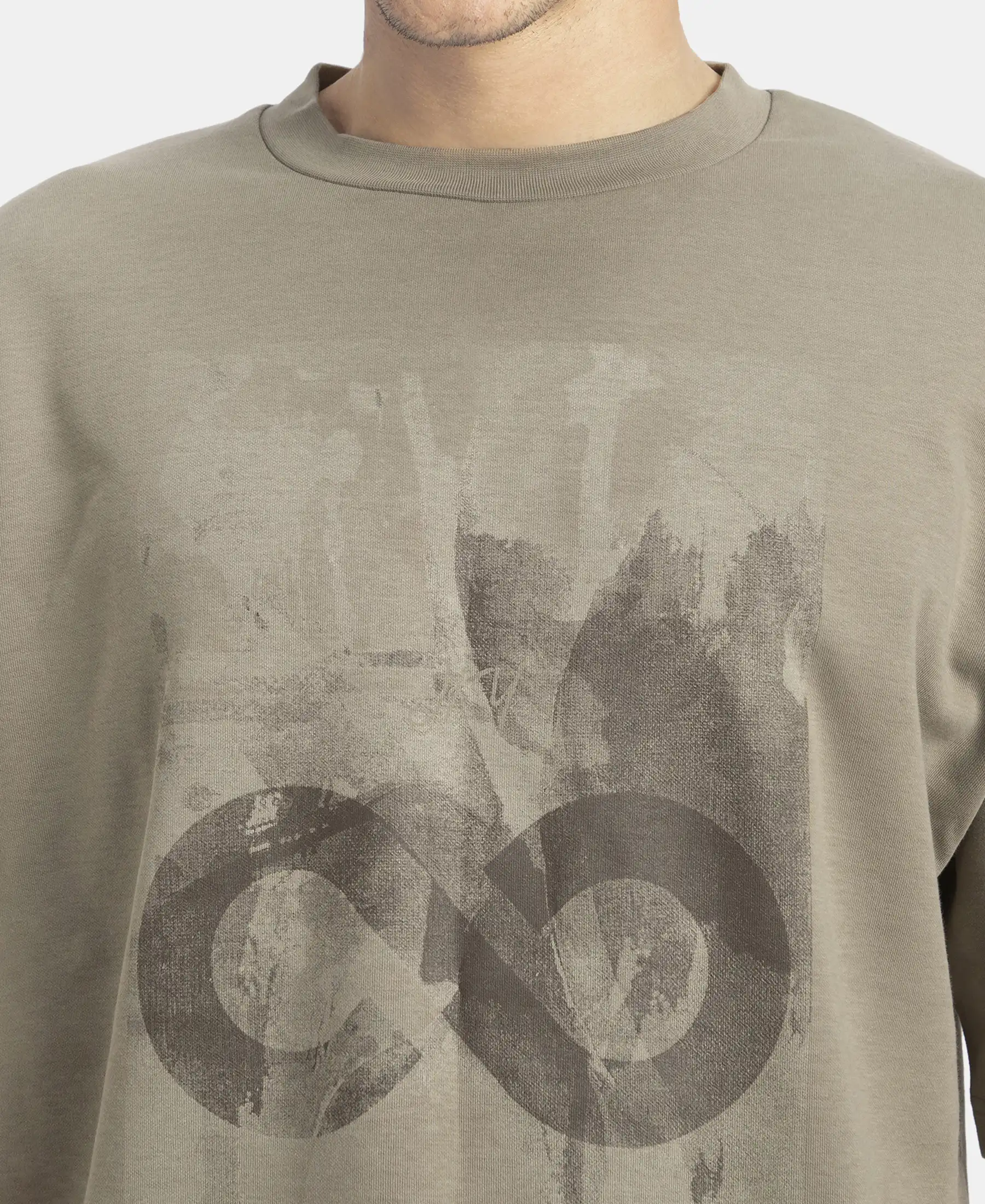 Super Combed Cotton Rich Graphic Printed Oversized T-Shirt - Vetiver - Image 7