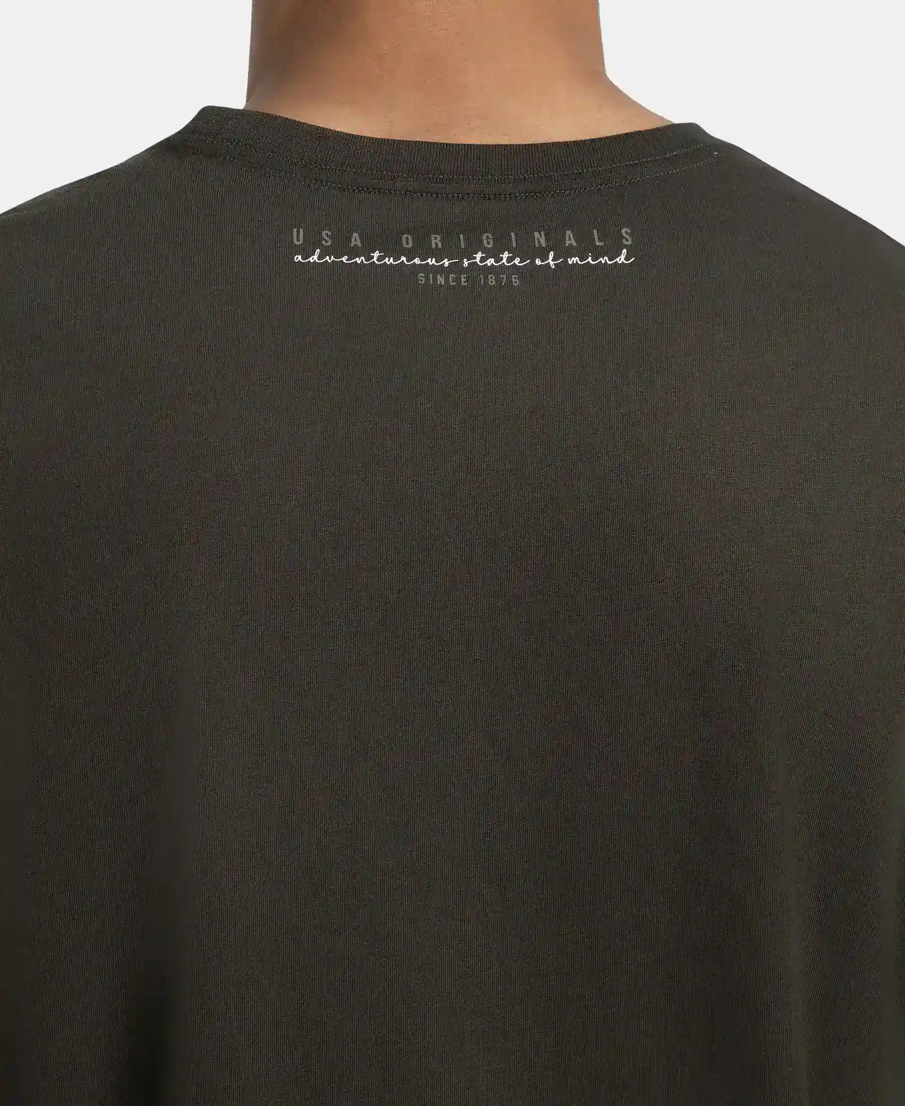 Super Combed Cotton Rich Graphic Printed Round Neck Full Sleeve T-Shirt - Deep Olive USA - Image 7