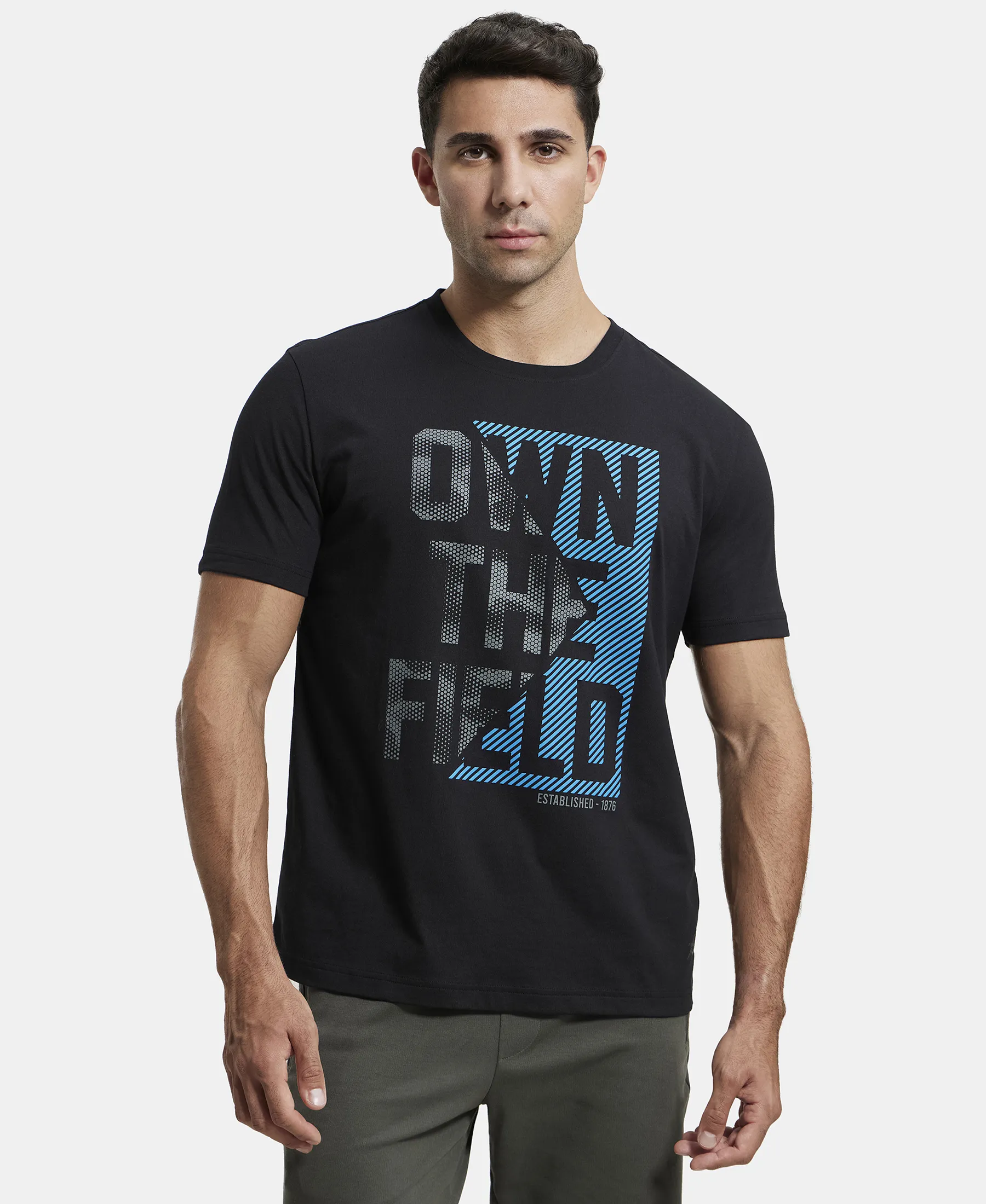 Super Combed Cotton Rich Graphic Printed Round Neck Half Sleeve T-Shirt - Black